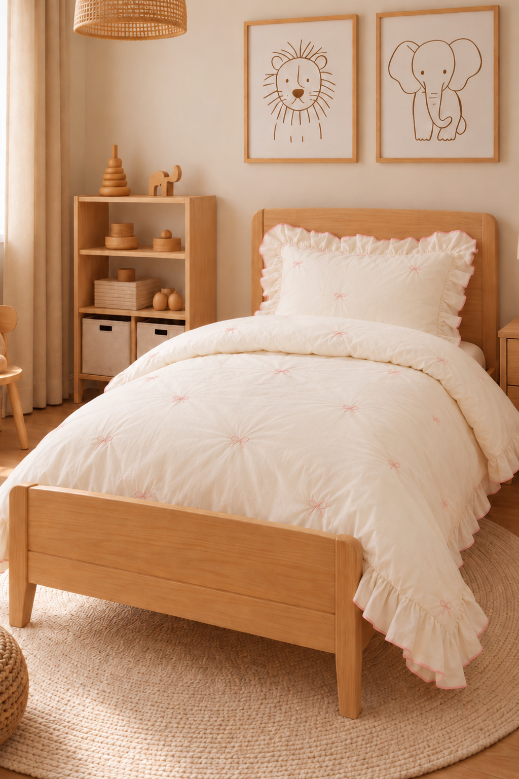 Sleep Garden Esen Bebek Nevresim Takımı Nakışlı %100 Pamuk Fiyonk Krem Sleep Garden