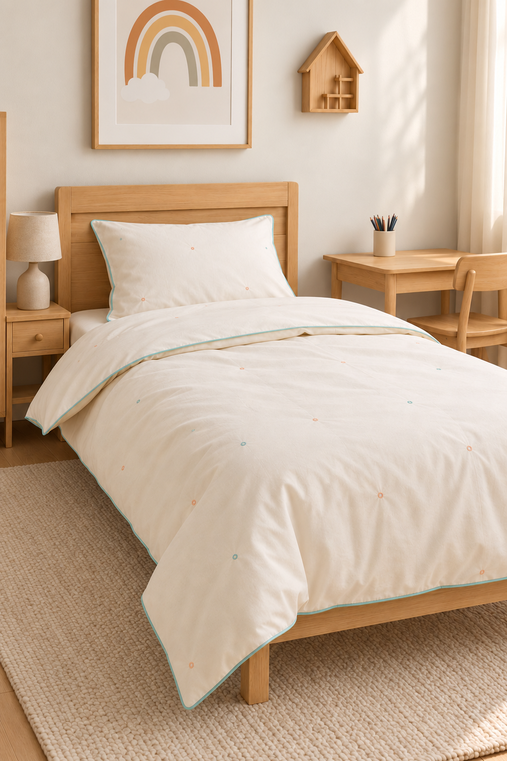 Sleep Garden Esen Bebek Nevresim Takımı Nakışlı %100 Pamuk Renkli HalkalıSleep Garden