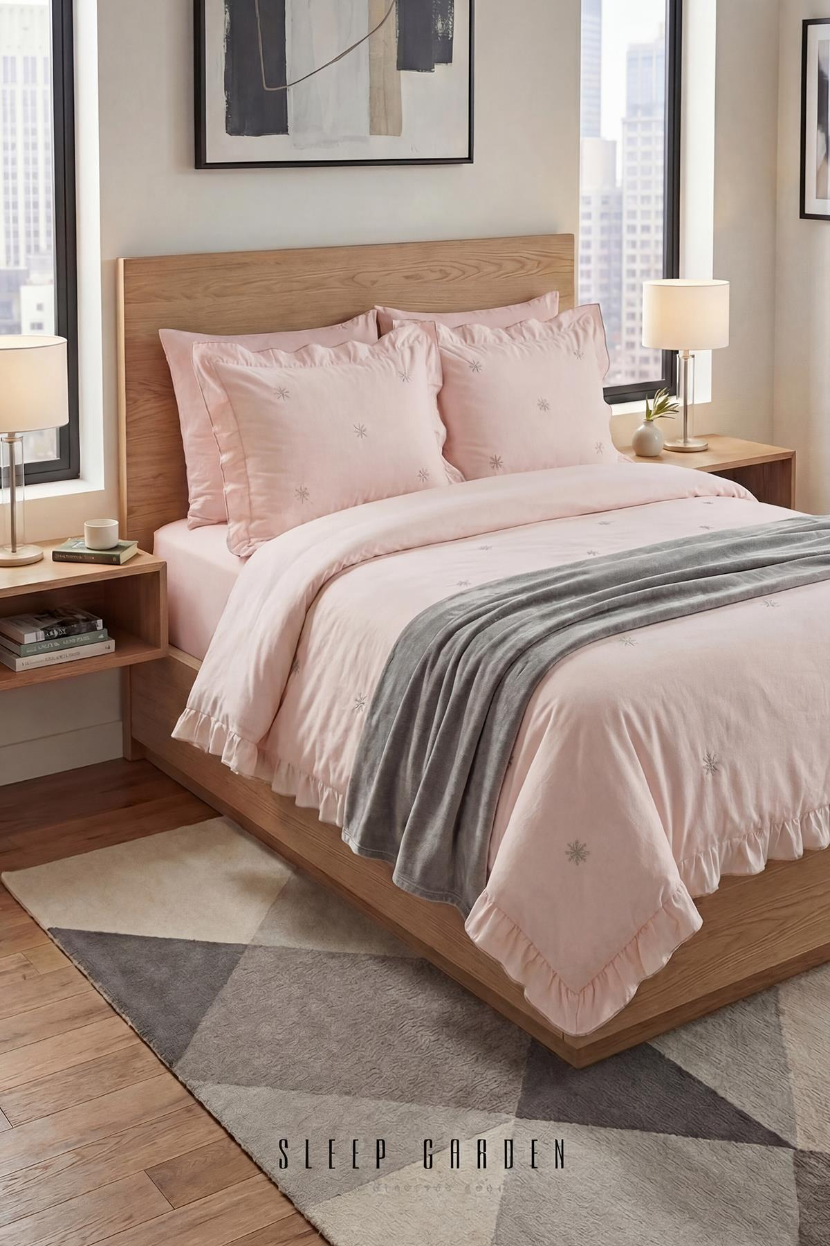 Sleep Garden Esen Nevresim Takımı %100 Pamuk Kar Tanesi Desenli Pembe Sleep Garden Esen Nevresim Takımı %100 Pamuk Kar Tanesi Desenli Pembe Sleep Garden
