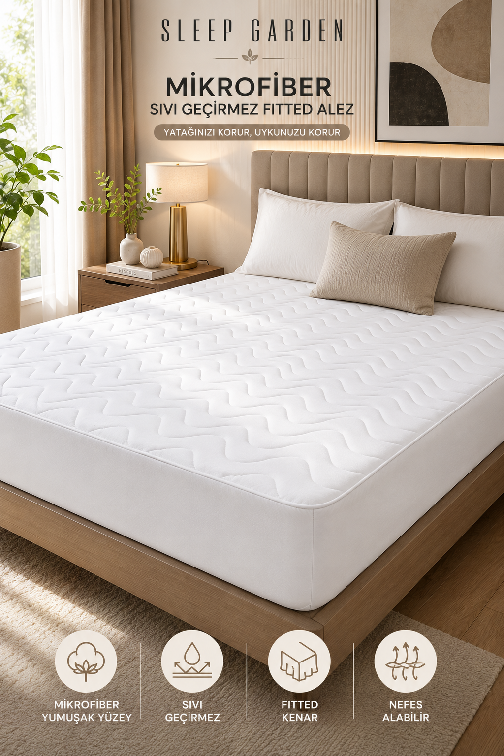 Sleep Garden Mikrofiber Antialerjik Kapitoneli Full Kenar Sıvı Geçirmez AlezSleep Garden