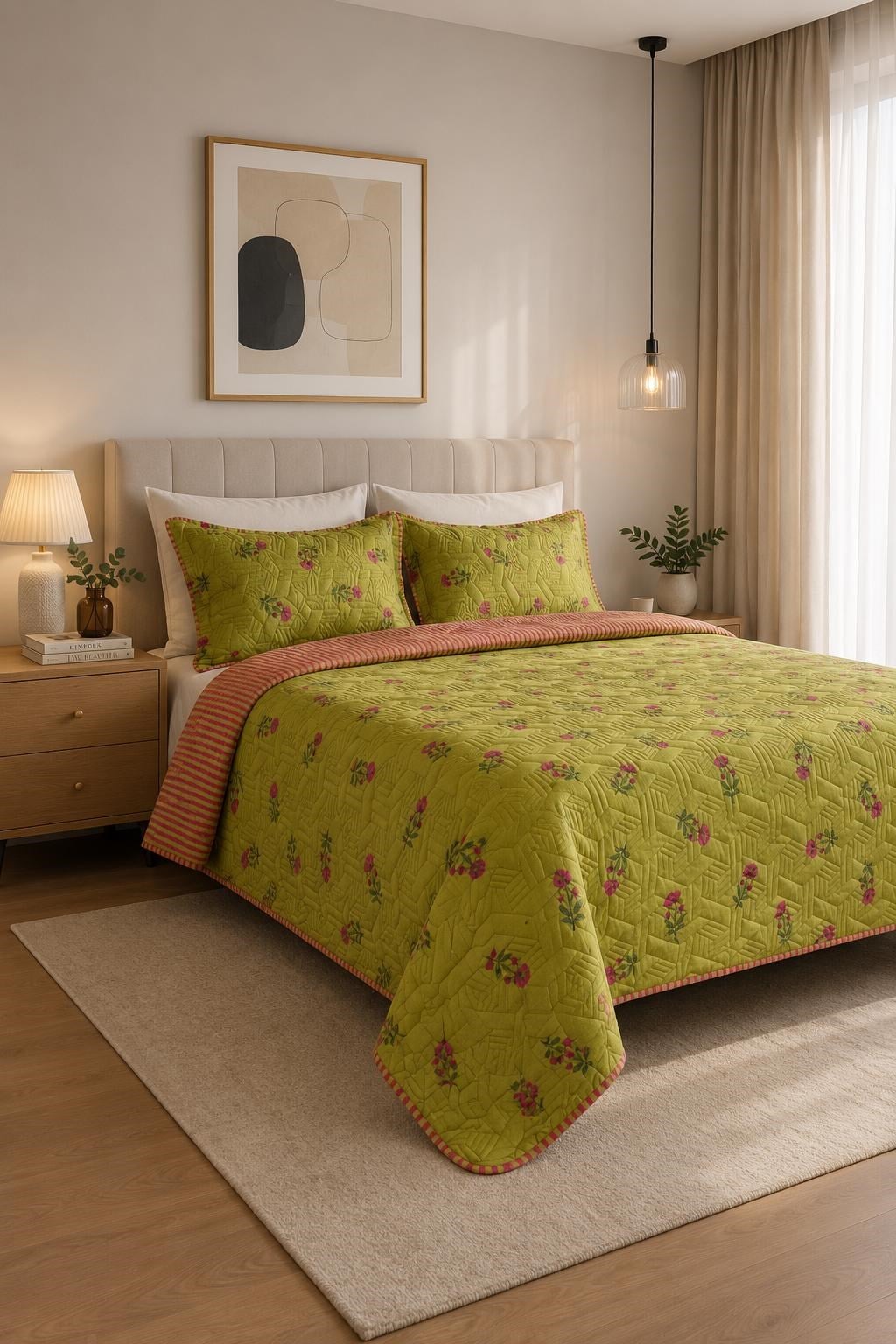 Sleep Garden Rozarin Kapitoneli Desenli Şık Yatak Örtüsü Seti Sleep Garden