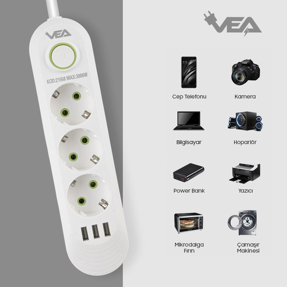 Vea VA-21558 Akım Korumalı Priz Kullanım Alanları