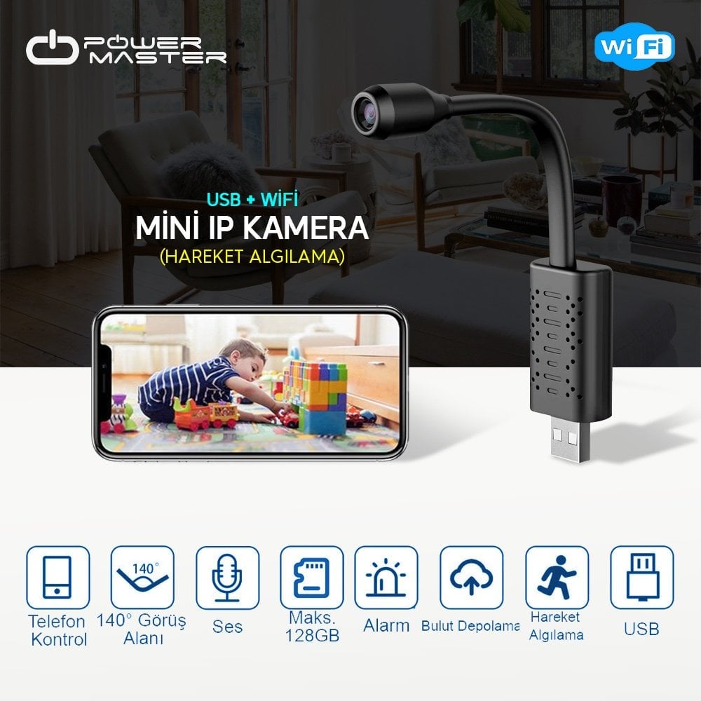 Powermaster Mini Wifi USB IP Kamera (Hareket Algılama)