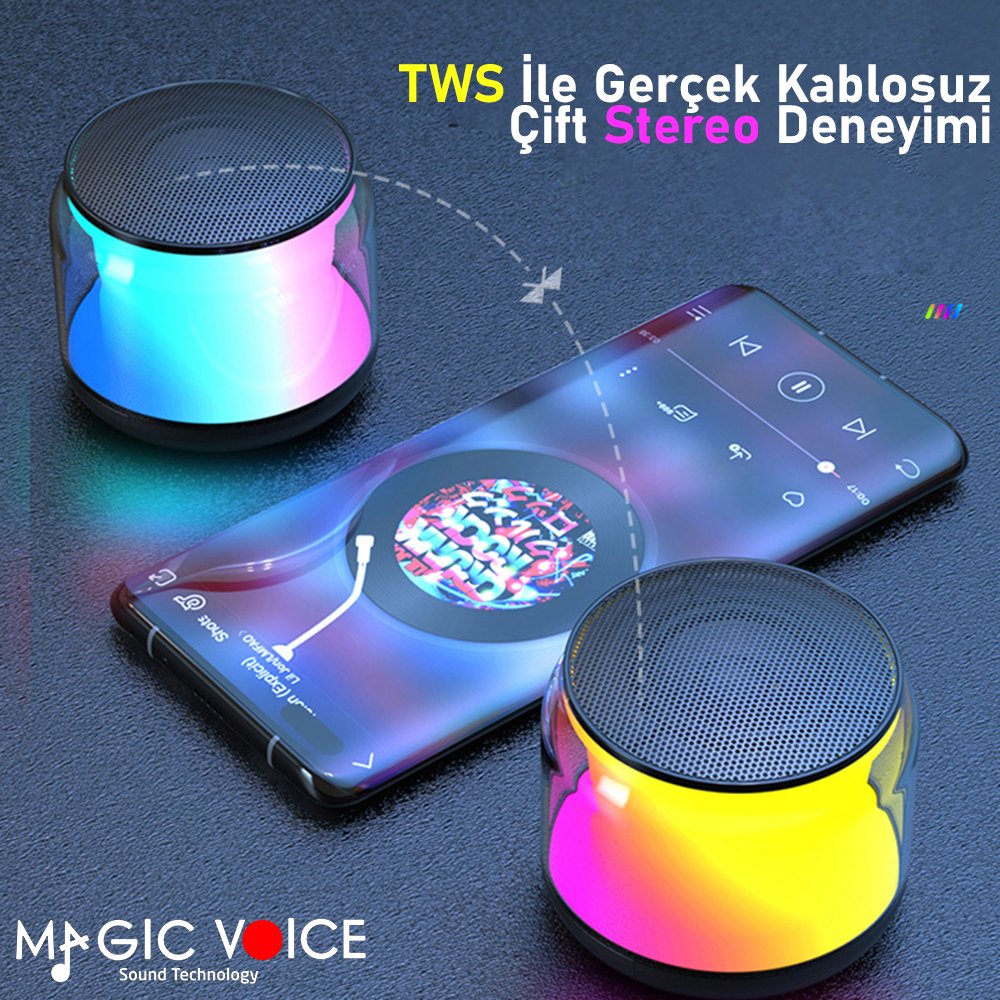 Magicvoice S-300 Şeffaf Camlı Renkli 5w Taşınabilir Bluetooth Hoparlör
