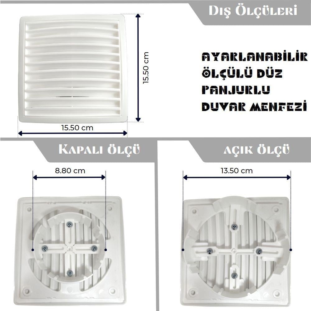 Ayarlı Duvar Menfezi Kare Tip Düz Panjurlu