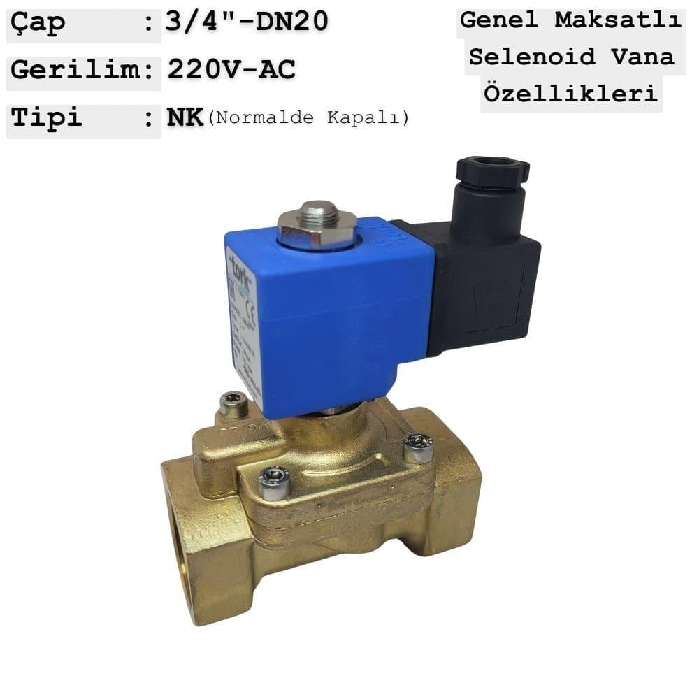 Tork Genel Maksatlı 3/4''-220V AC Selenoid Vana Normalde Kapalı