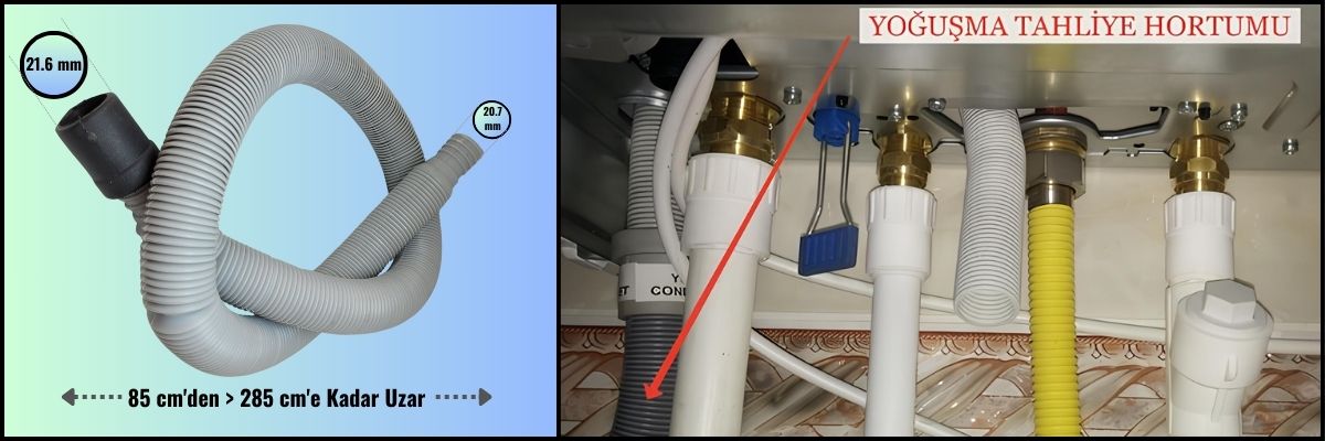 Yoğuşmalı Kombi Körüklü Tahliye Gider Hortumu (75cm-285 cm)