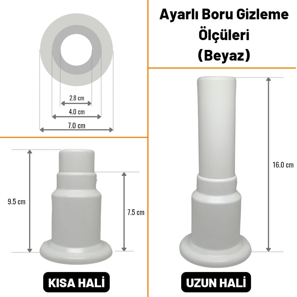 Ayarlı Tekli Boru Gizleme Beyaz