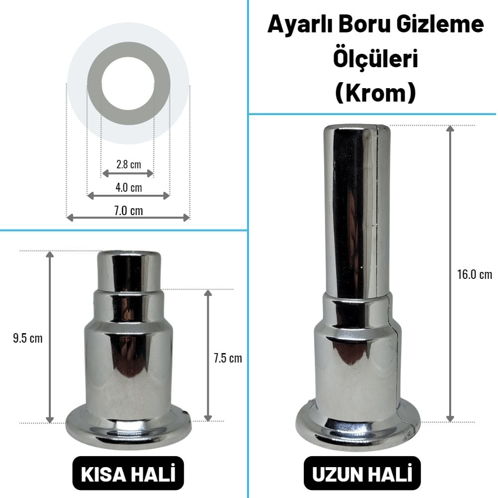 Ayarlı Tekli Boru Gizleme Krom