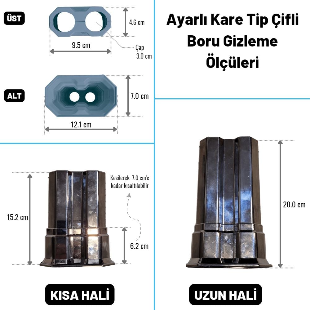 Uzun Çiftli Boru Gizleme Krom 20 cm