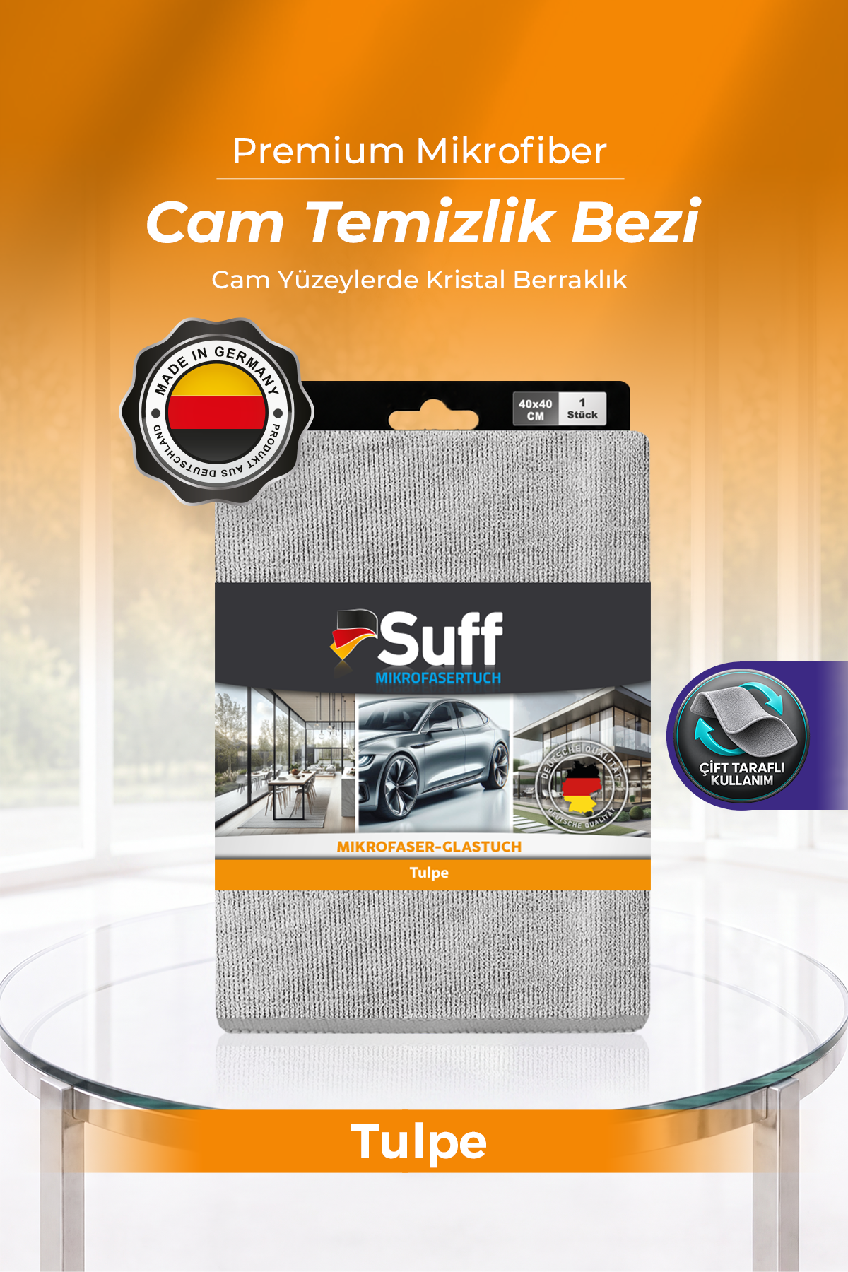 Suff Tulpe Cam Temizleme Bezi 40x40