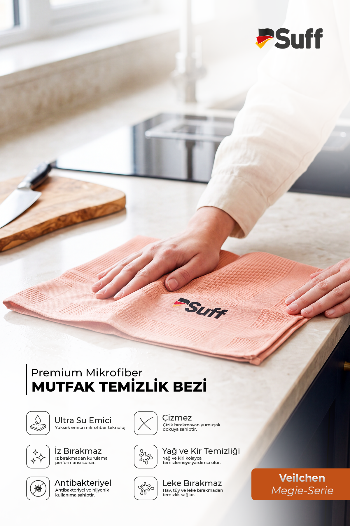Suff Veilchen Magie Serie 3lü Mikrofiber Bez Seti İz ve Leke Bırakmayan Çok Amaçlı Mutfak Temizlik Bezi 60x40 cm