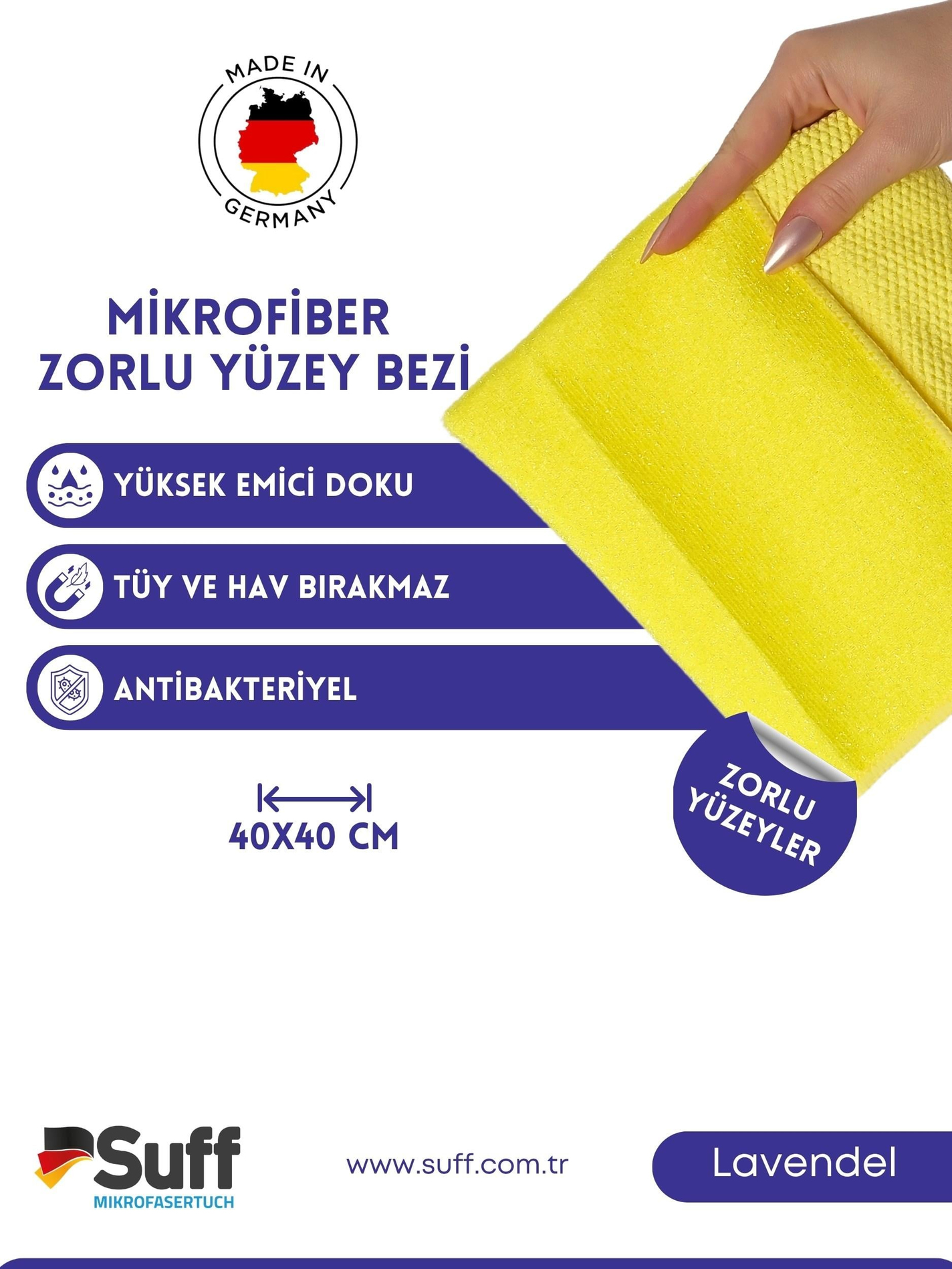 Lavendel Zorlu Yüzey Bezi  Gri   40x40 