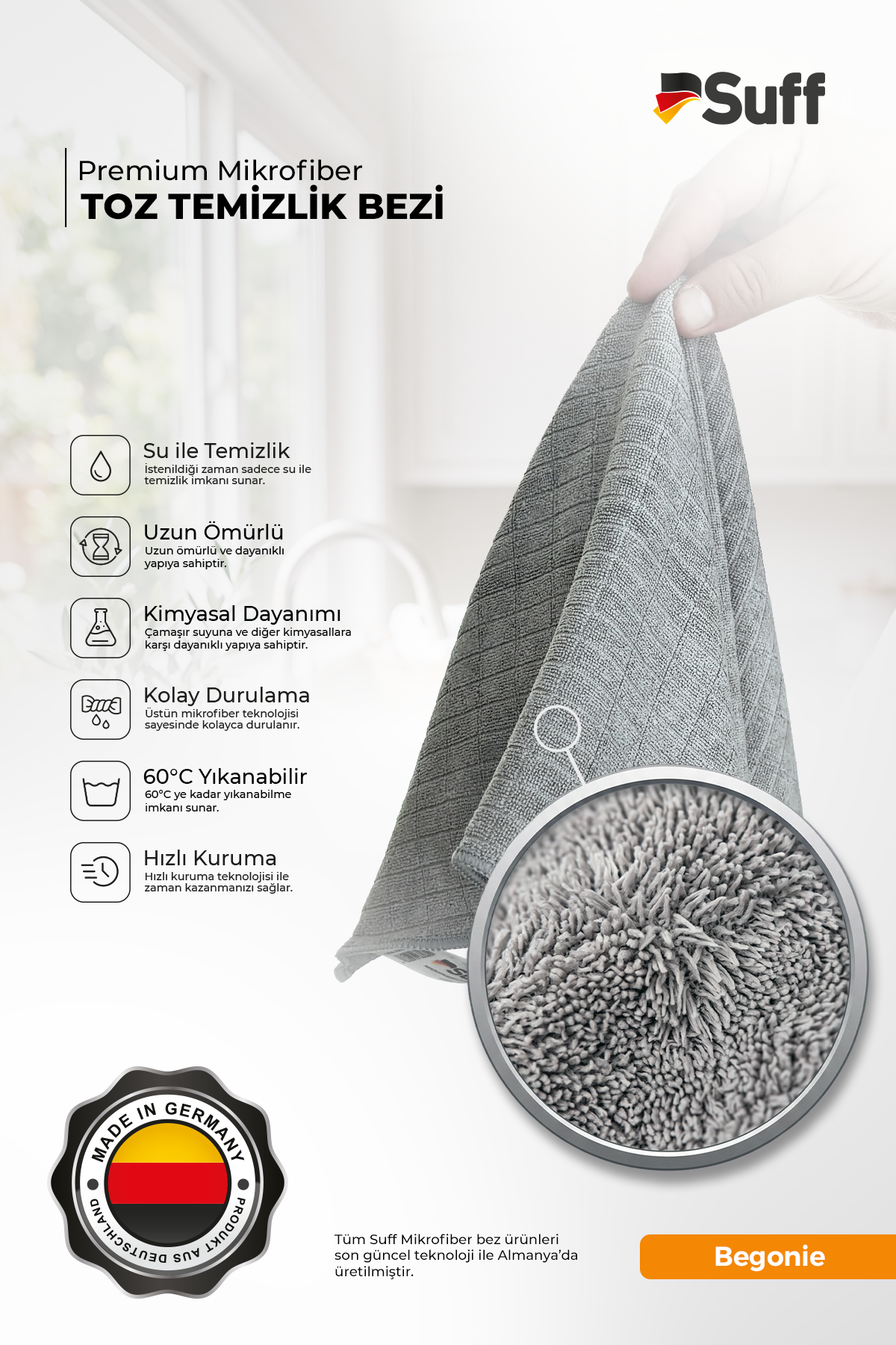 Suff 3'lü Premium Mikrofiber Temizlik Bezi Seti 40x40 cm | Cam, Mobilya ve Genel Temizlik