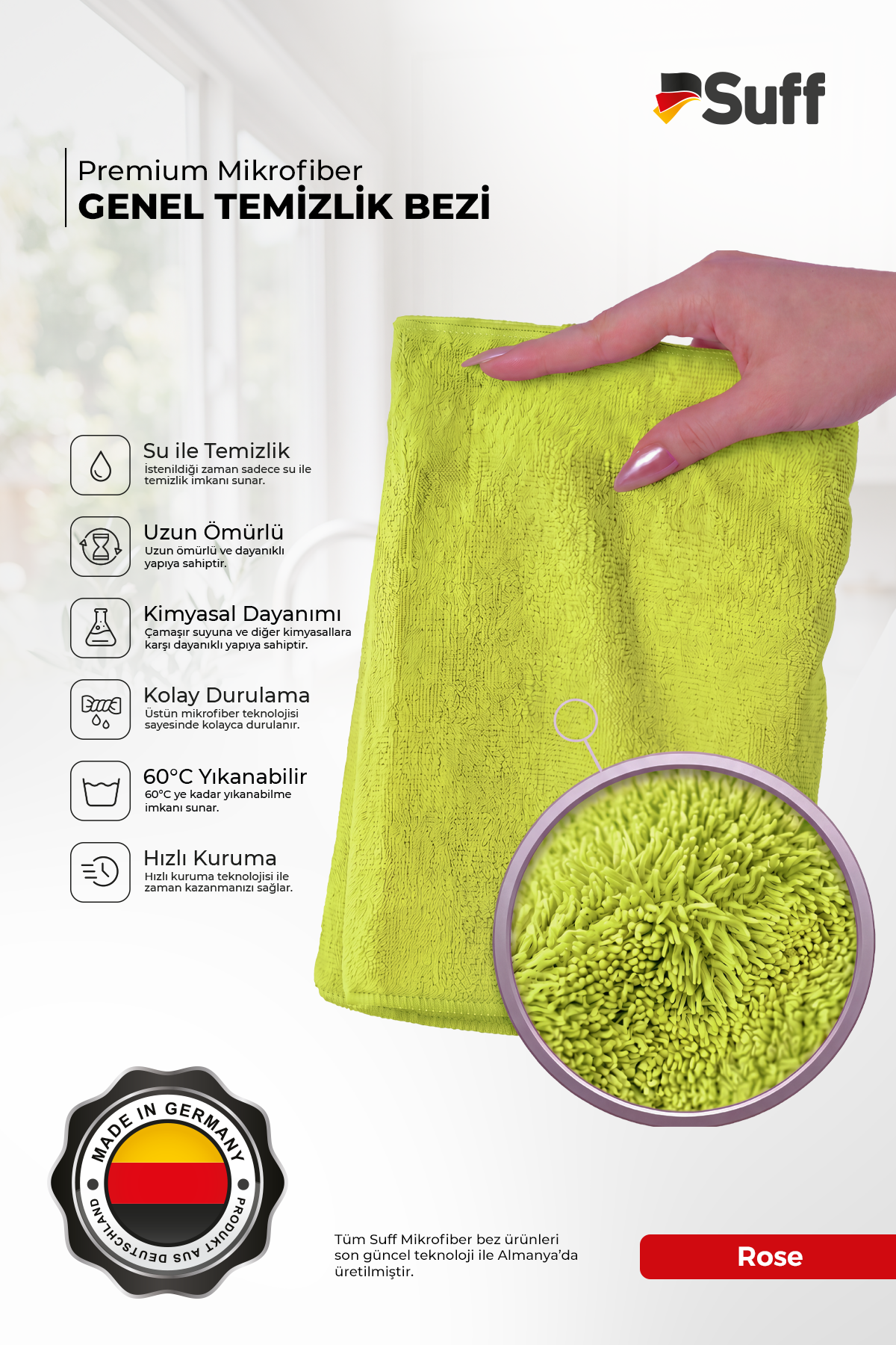 Suff 3'lü Premium Mikrofiber Temizlik Bezi Seti 40x40 cm | Cam, Mobilya ve Genel Temizlik