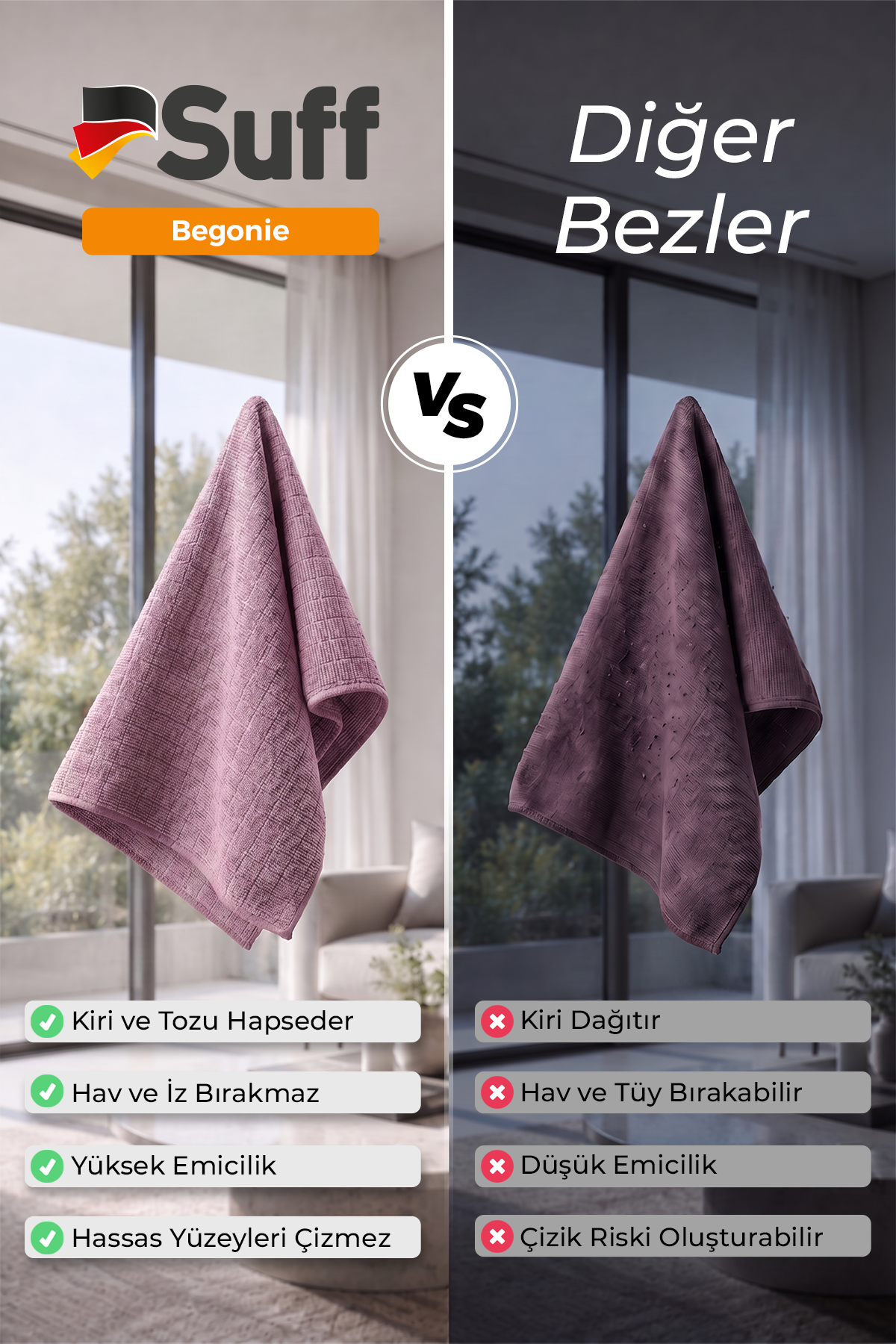 Suff Begonie Yüzey Temizlik Bezi     40x40 