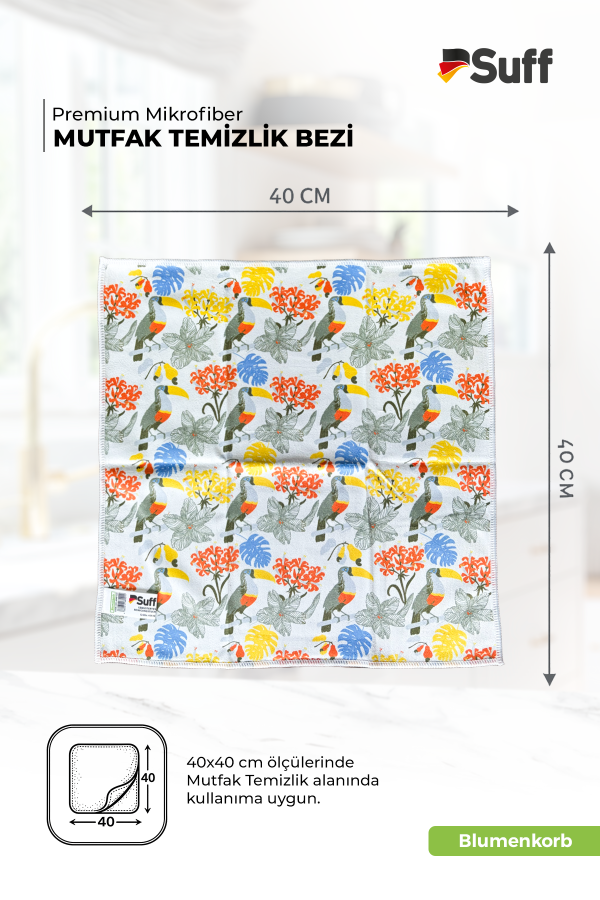 Suff Çiçek Sepeti -10 Desen Mutfak Bezi 40x40