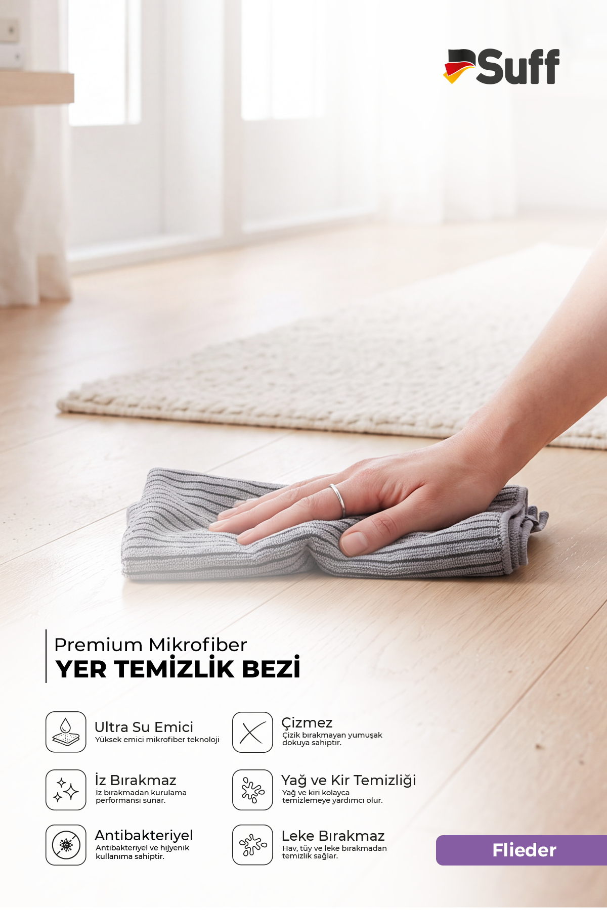 Suff Flider Yer Temzilik Bezi     40x40 