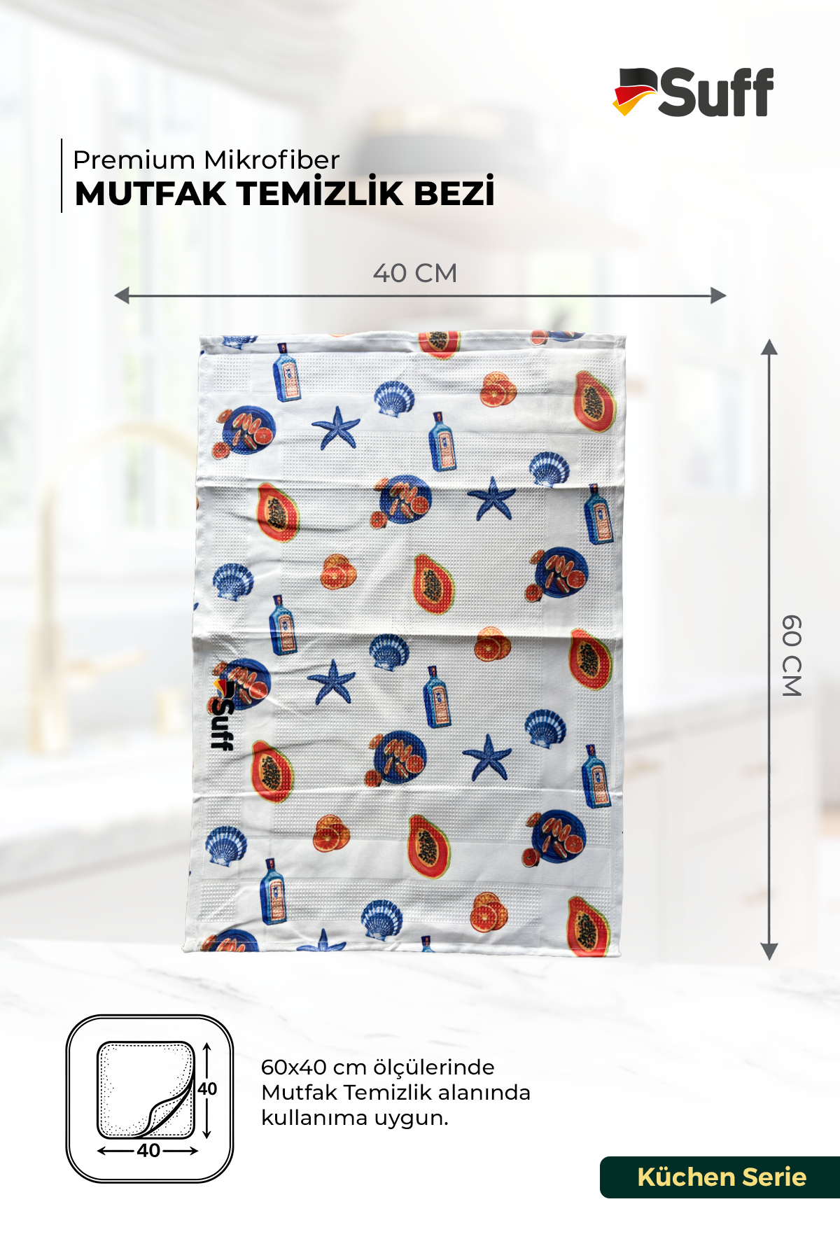 Suff Küchen Mikrofiber Mutfak Bezi 60x40 cm - Dekoratif Desenli