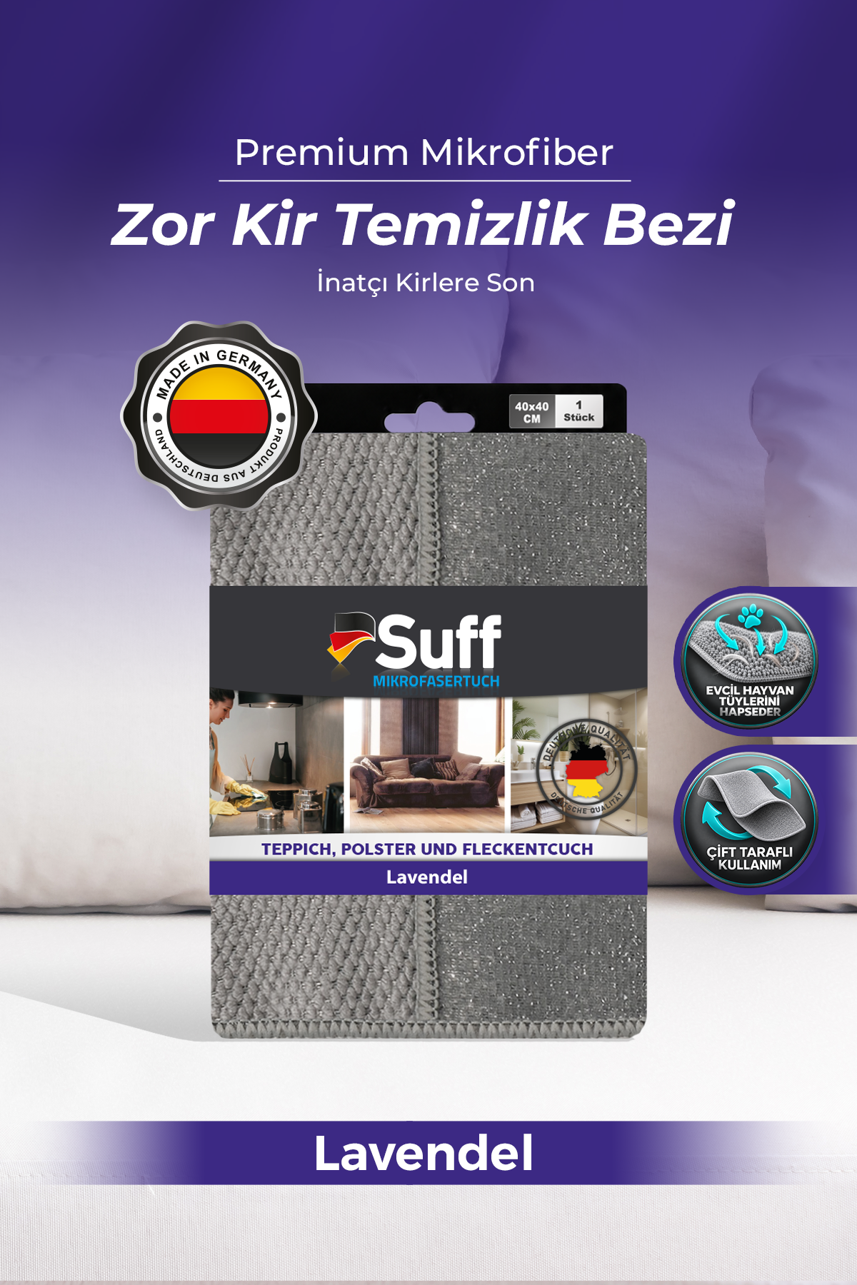 Suff Lavendel Zorlu Yüzey Bezi     40x40 