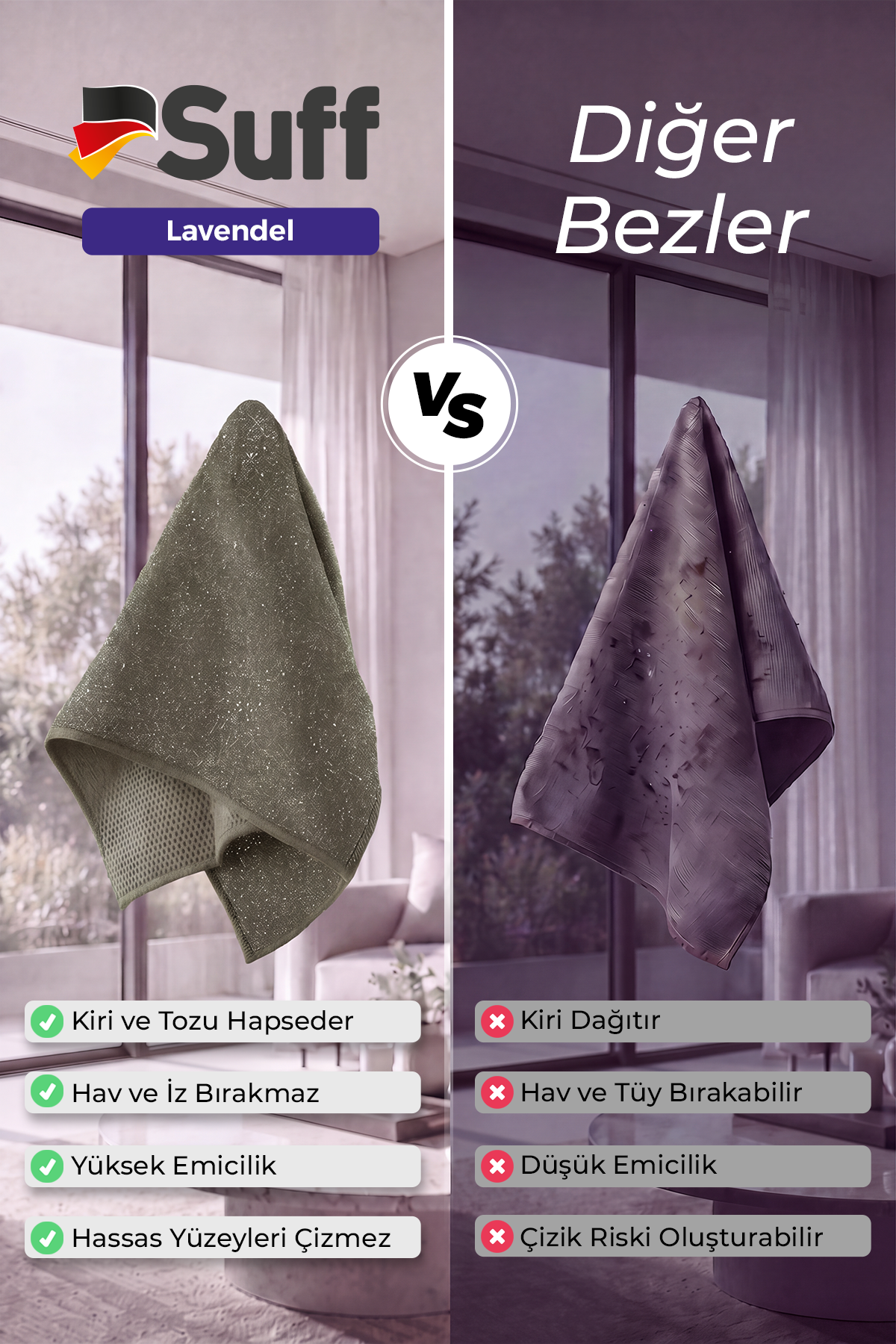 Suff Lavendel Zorlu Yüzey Bezi     40x40 