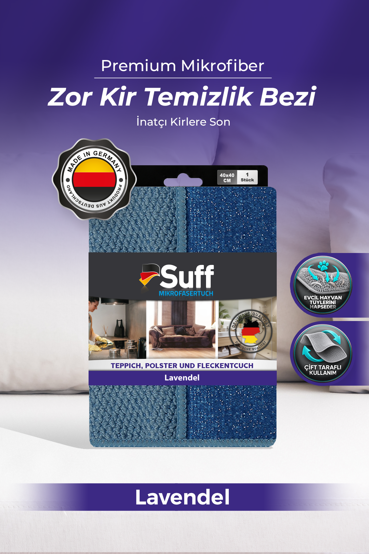 Suff Lavendel Zorlu Yüzey Bezi     40x40 