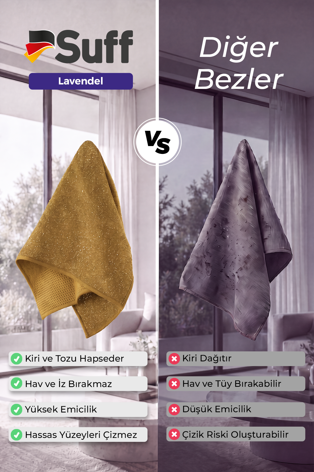 Suff Lavendel Zorlu Yüzey Bezi     40x40 