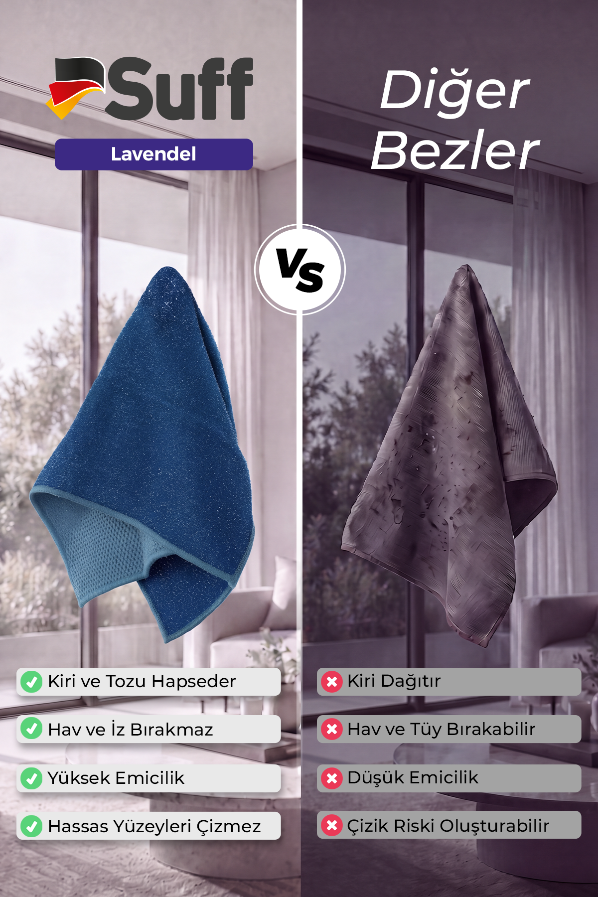 Suff Lavendel Zorlu Yüzey Bezi     40x40 