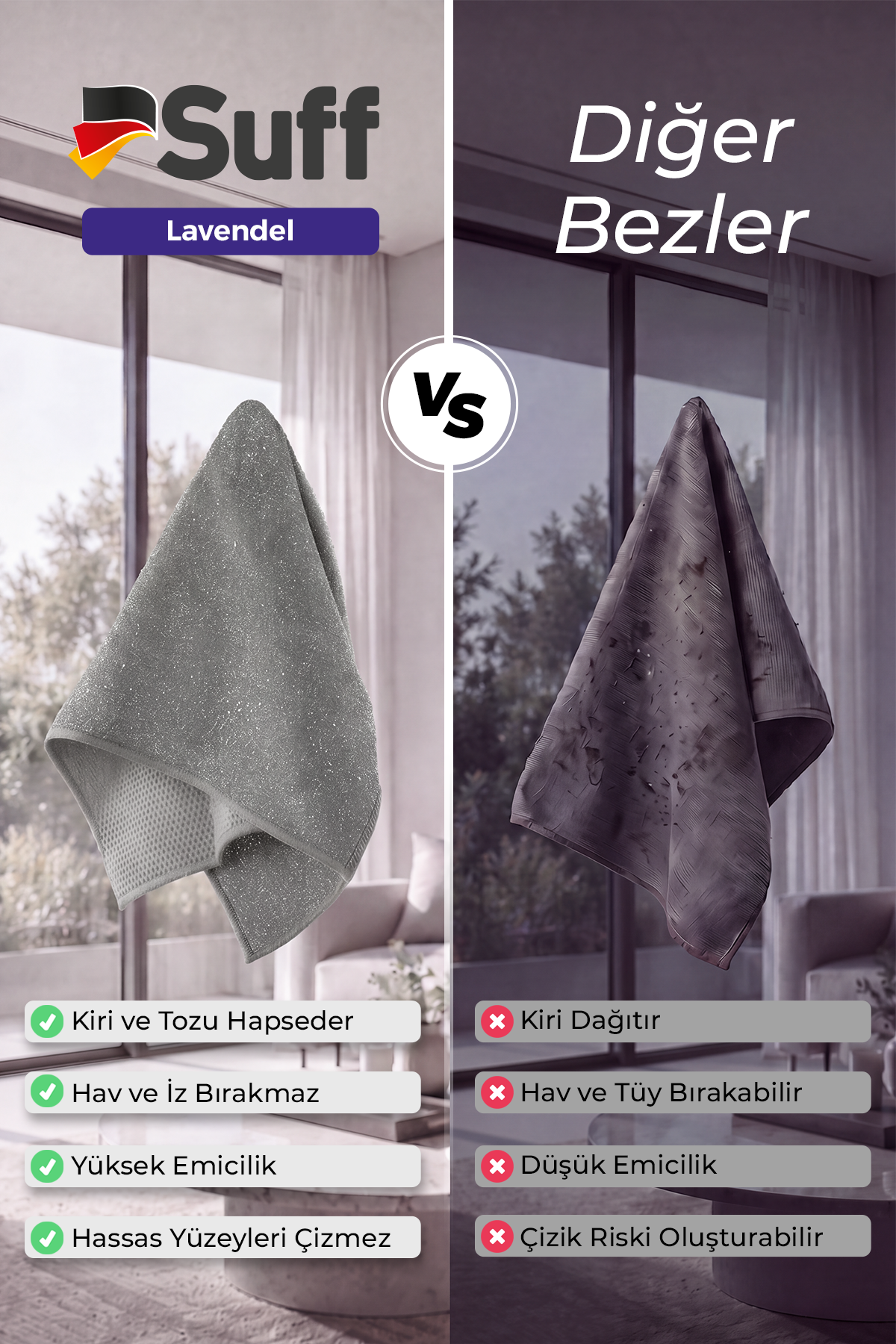 Suff Lavendel Zorlu Yüzey Bezi     40x40 