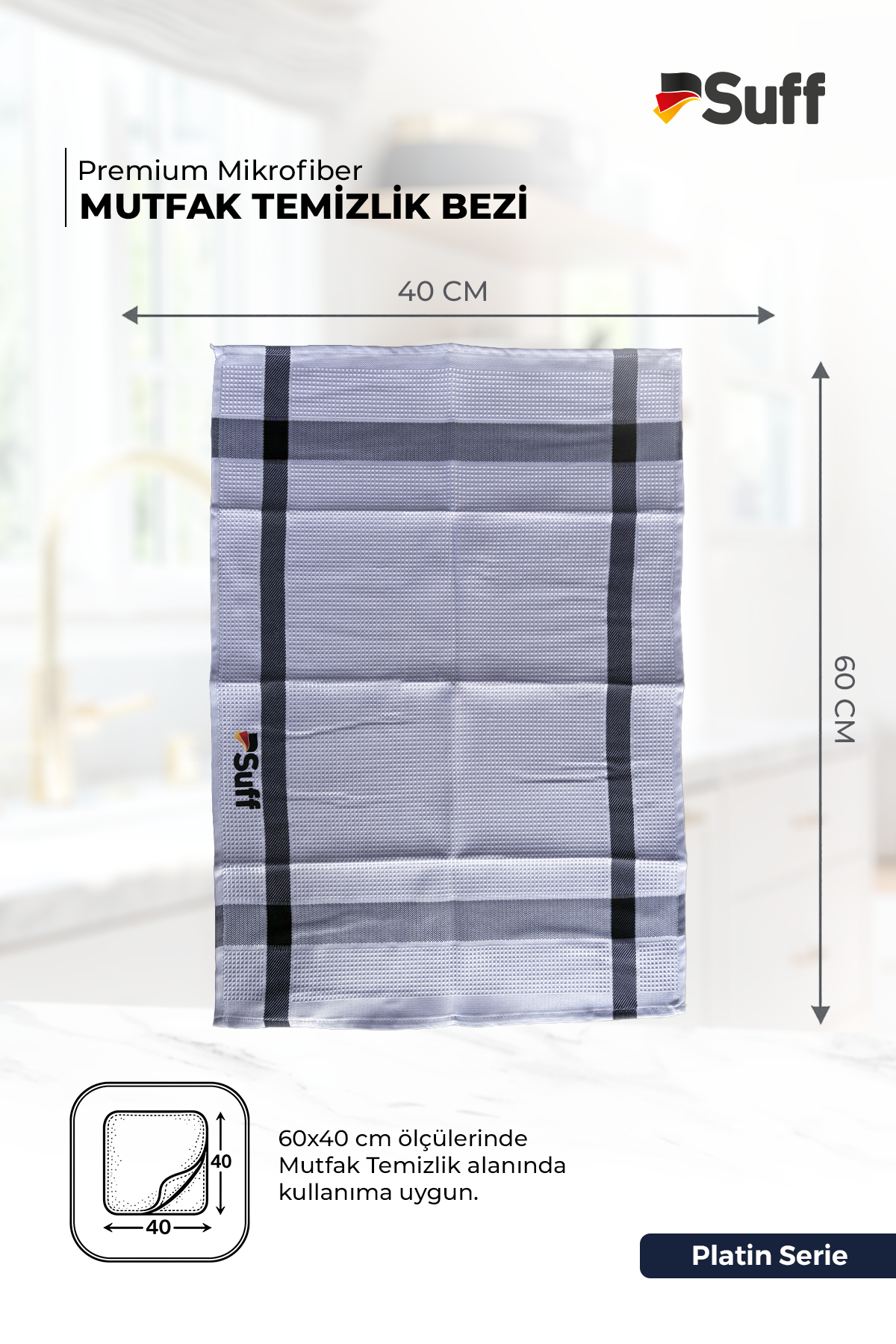Suff Platin 5'li Mikrofiber Mutfak Bezi Seti 60x40 cm Petek Dokulu İtalyan Kumaşı İz Bırakmaz Temizlik Bezi (5 Renk)