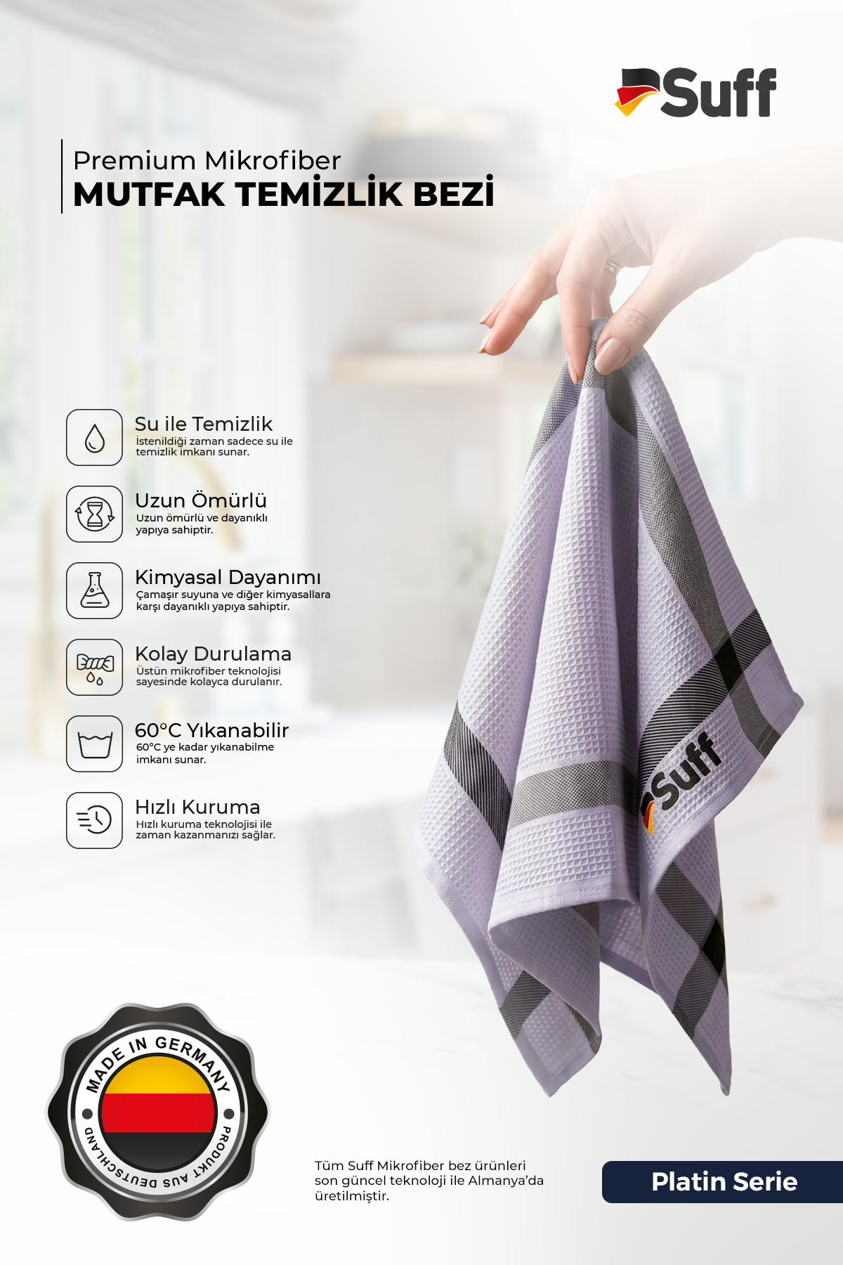 Suff Platin Mikrofiber Mutfak Bezi 60x40 cm