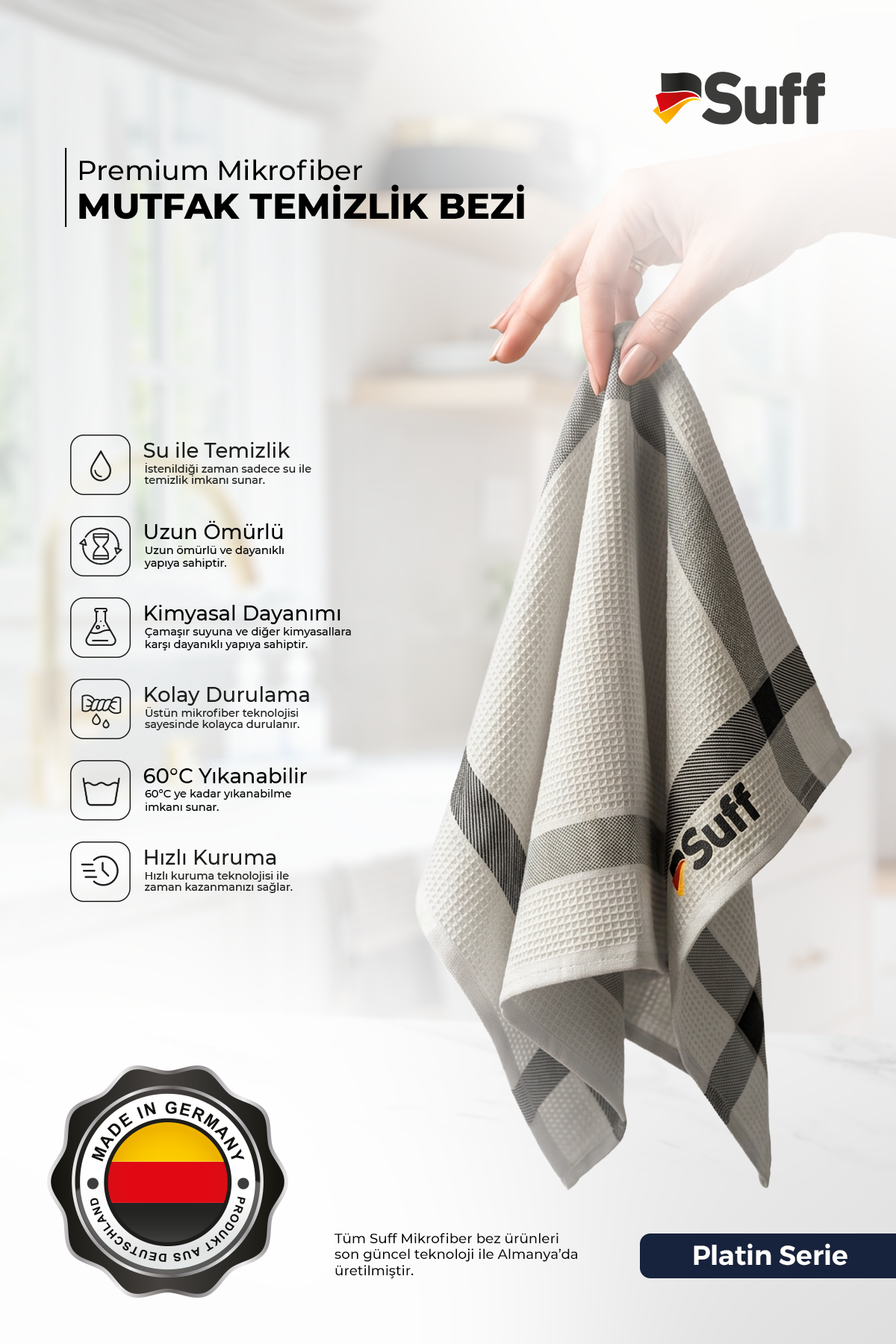 Suff Platin Mikrofiber Mutfak Bezi 60x40 cm