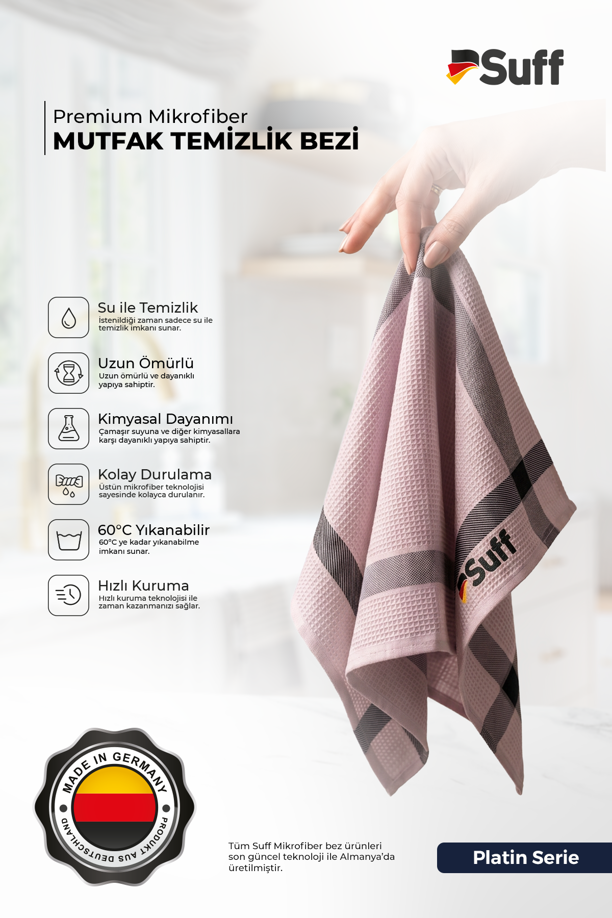 Suff Platin Mikrofiber Mutfak Bezi 60x40 cm