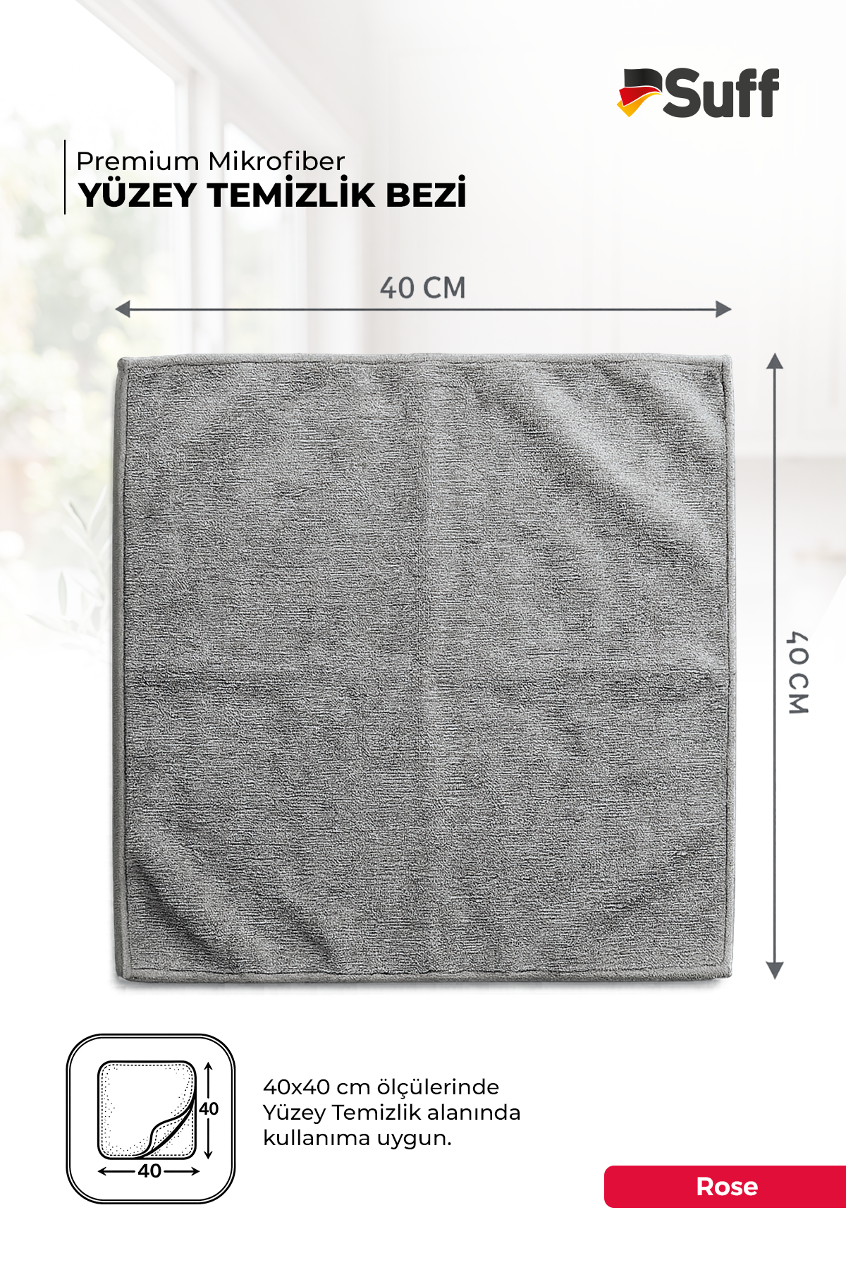 Suff Rose Yüzey Bezi 40x40 - 4260612680076 ( Gri - 40x40 )