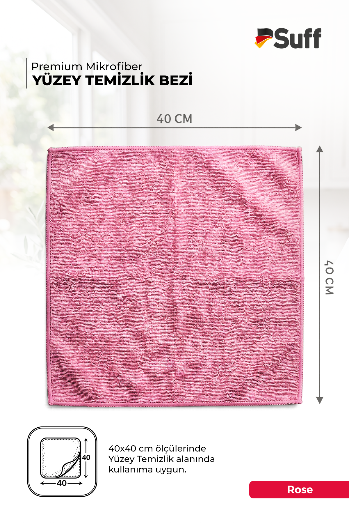 Suff Rose Yüzey Bezi 40x40 - 4260612680076 ( Pembe - 40x40 )