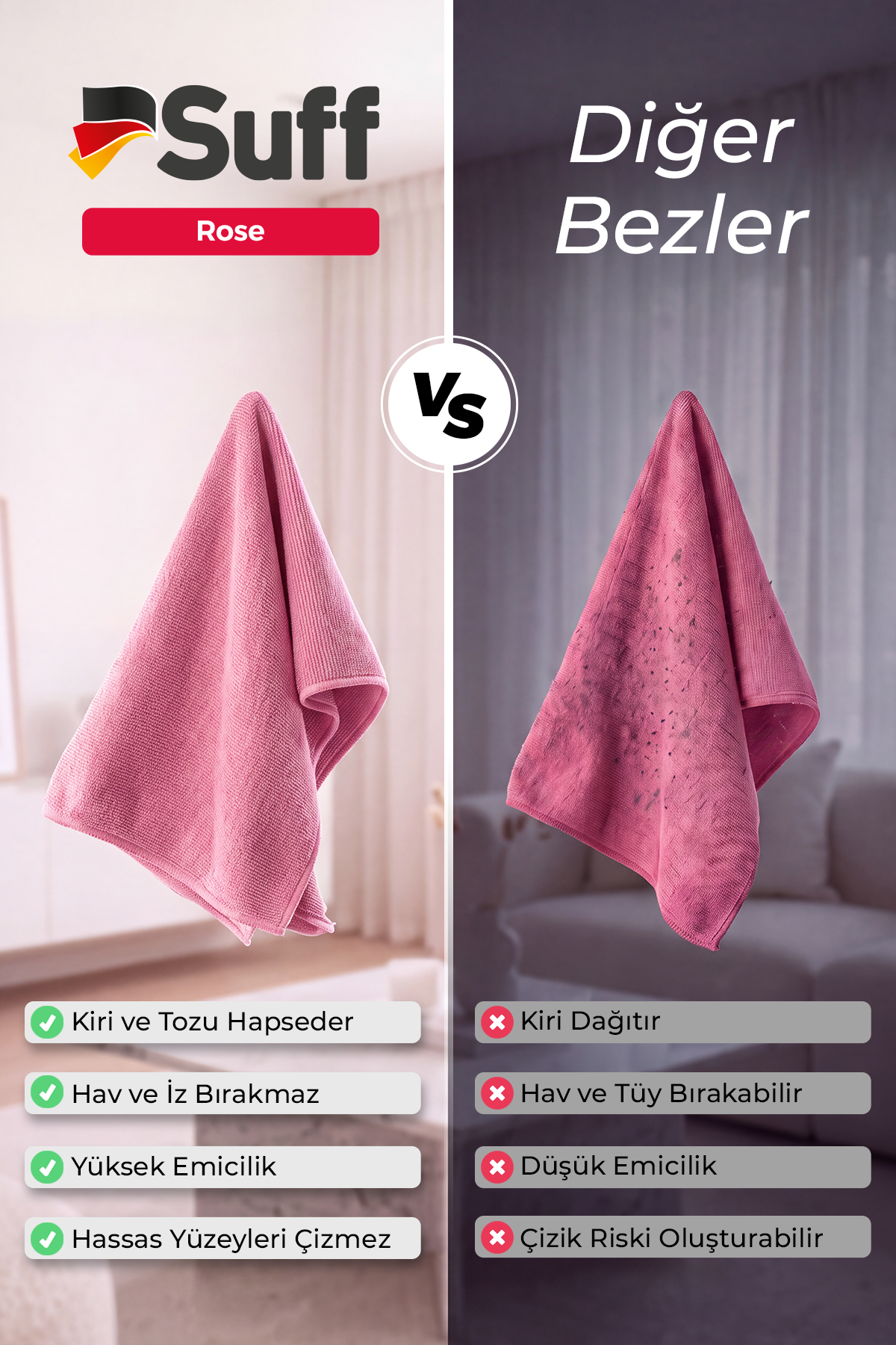 Suff Rose Yüzey Bezi 40x40 - 4260612680076 ( Pembe - 40x40 )