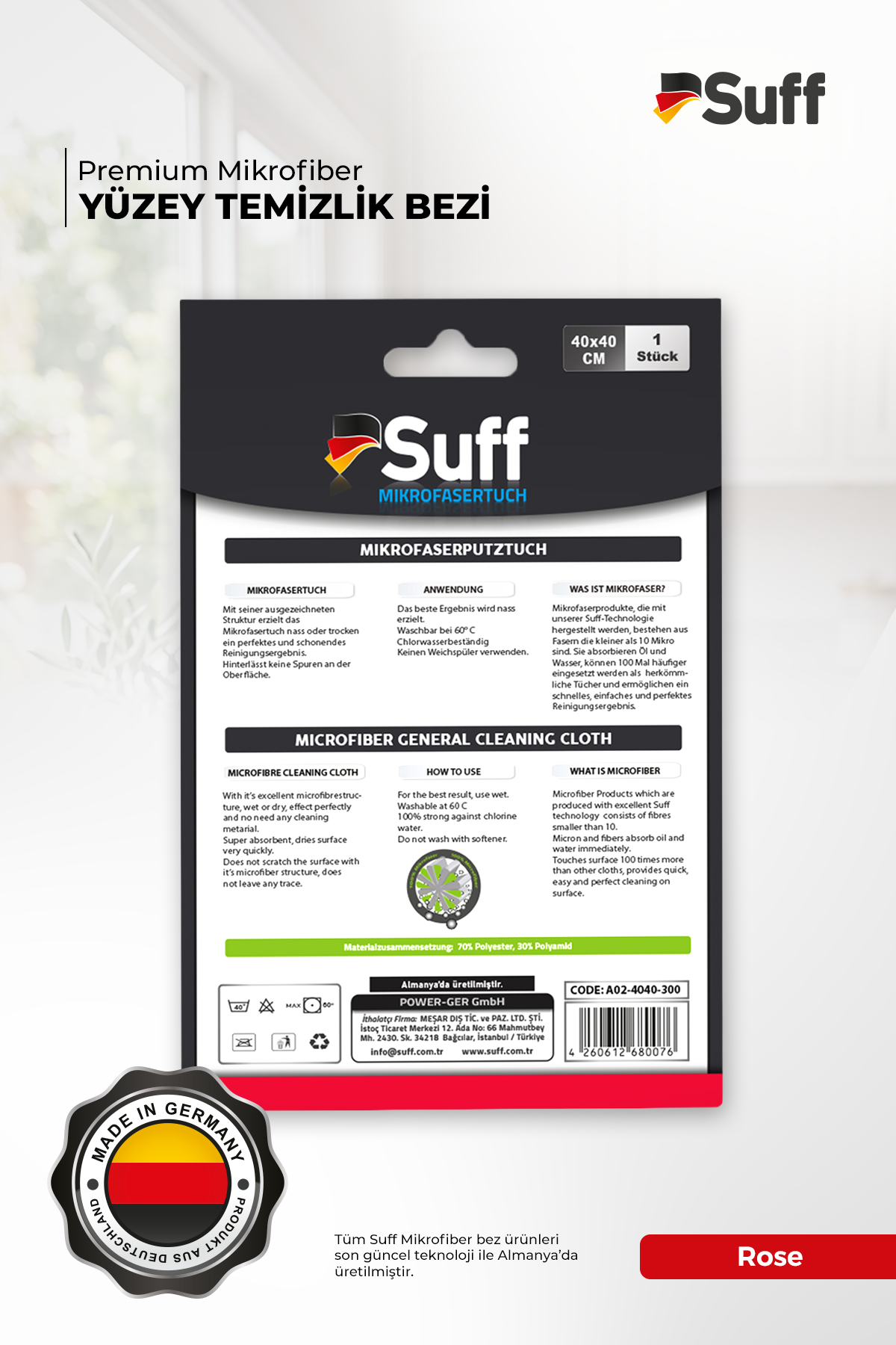 Suff Rose Yüzey Bezi 40x40 - 4260612680076 ( Gri - 40x40 )