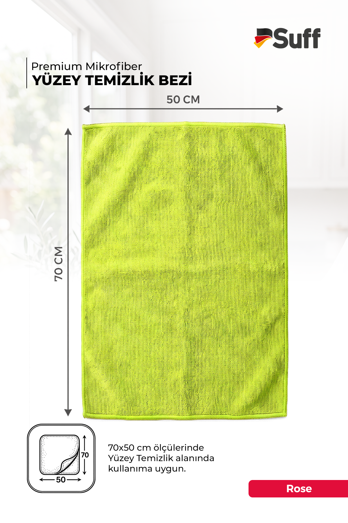 Suff Rose Yüzey Bezi 70x50 - 4260612680083 ( Yeşil - 70x50 )