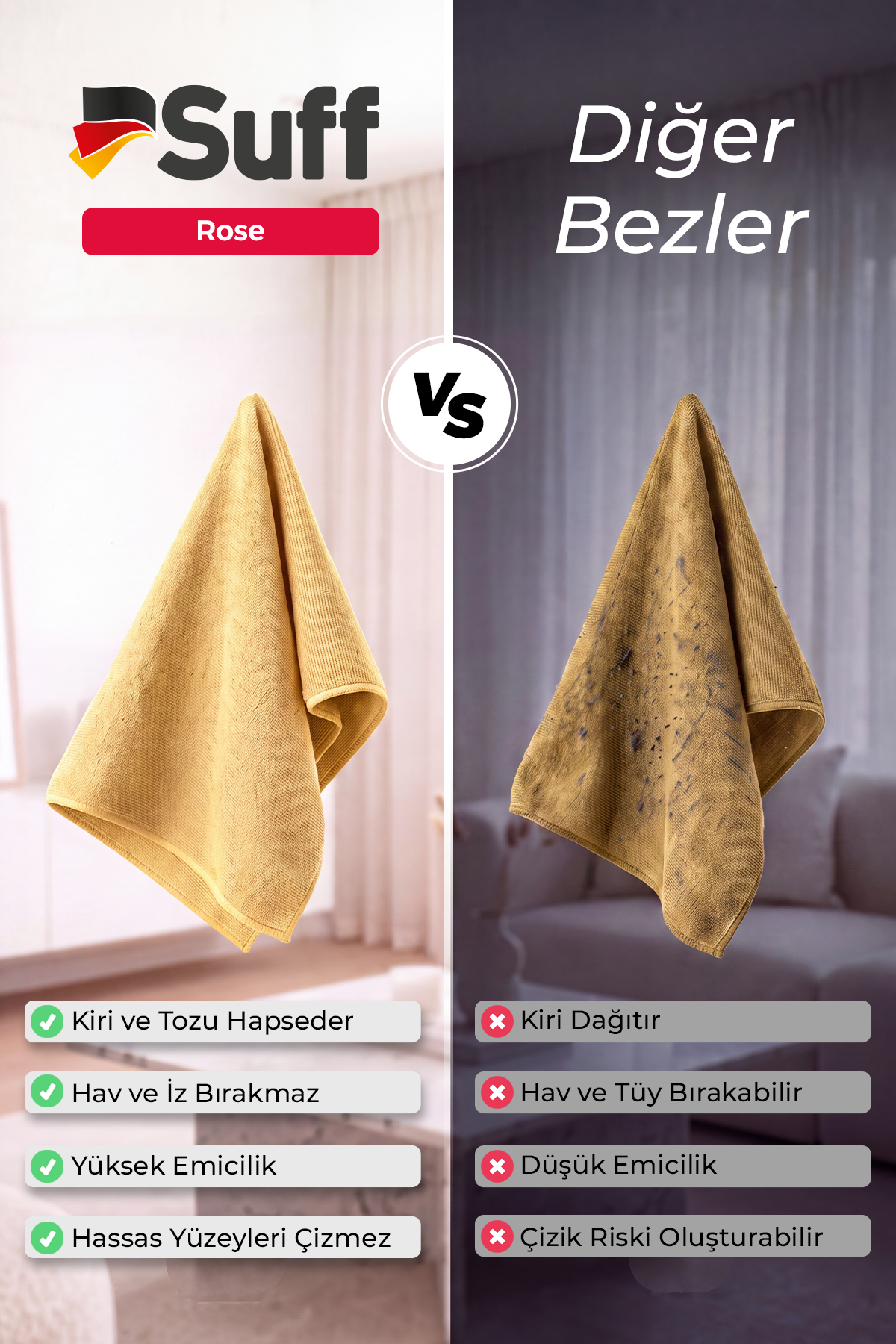 Suff Rose Yüzey Bezi 70x50 - 4260612680083 ( Sarı - 70x50 )