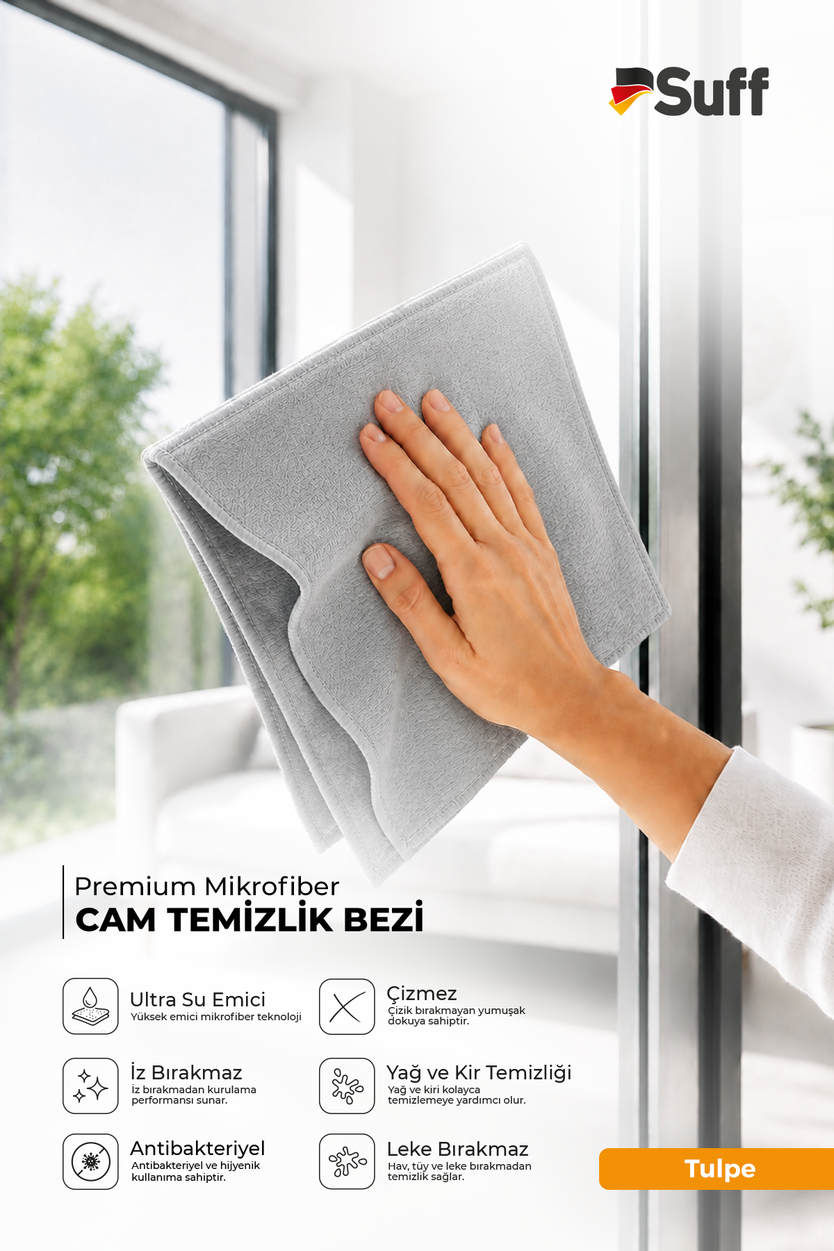 Suff Tulpe Cam Temizleme Bezi 40x40