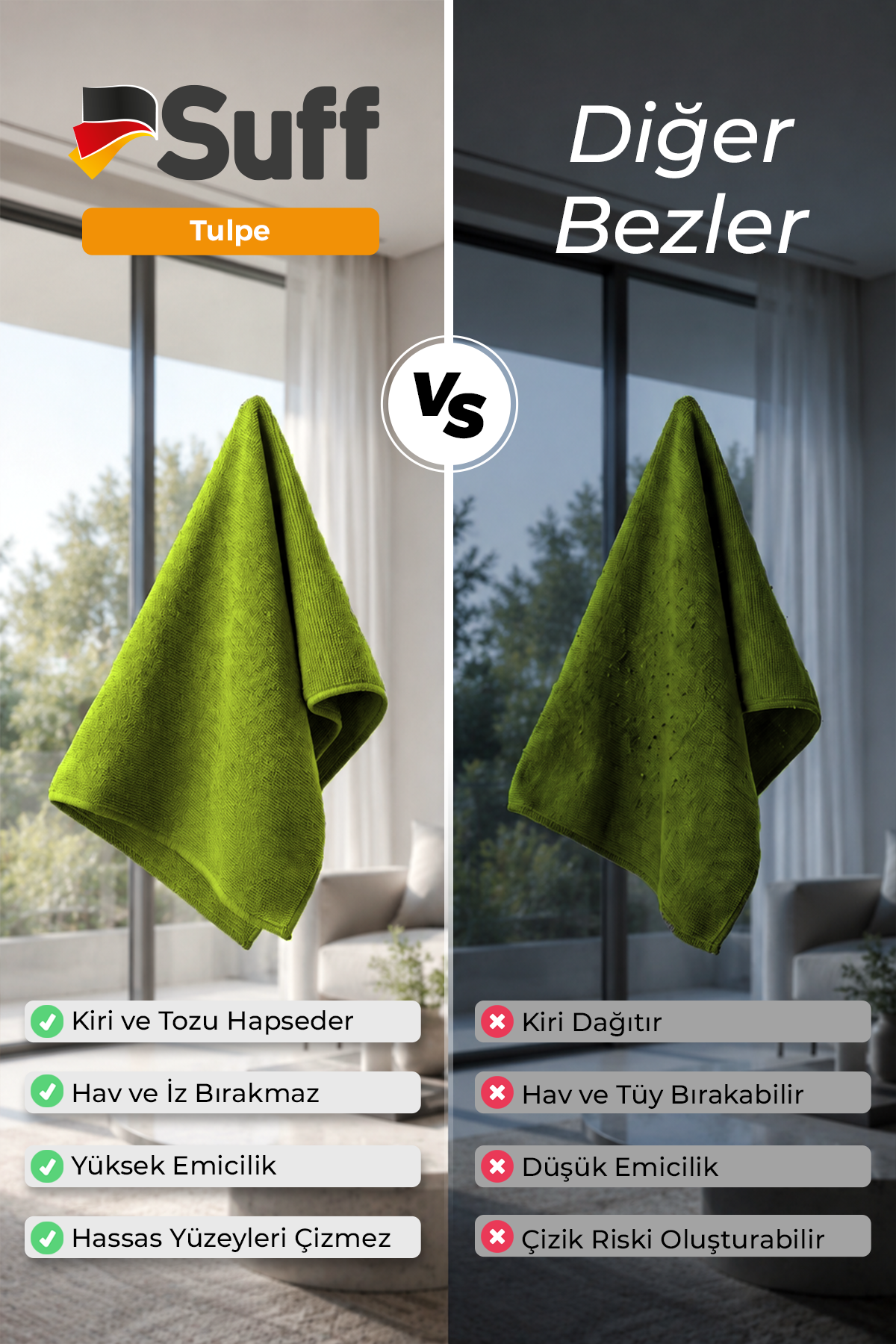 Suff Tulpe Cam Temizleme Bezi 40x40