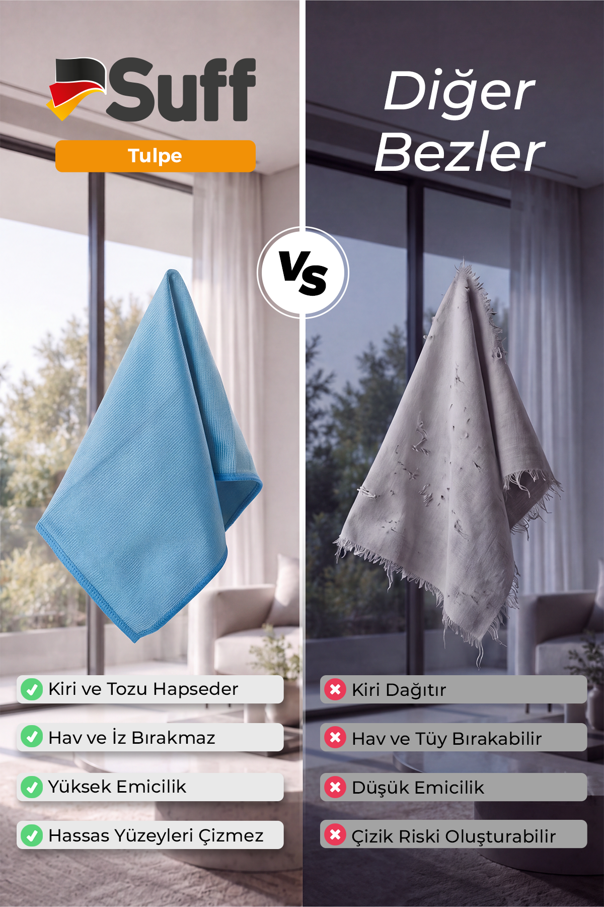 Suff Tulpe Cam Temizleme Bezi 40x40