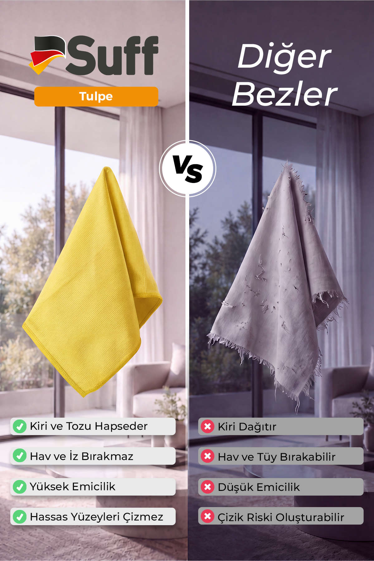 Suff Tulpe Cam Temizleme Bezi 40x40