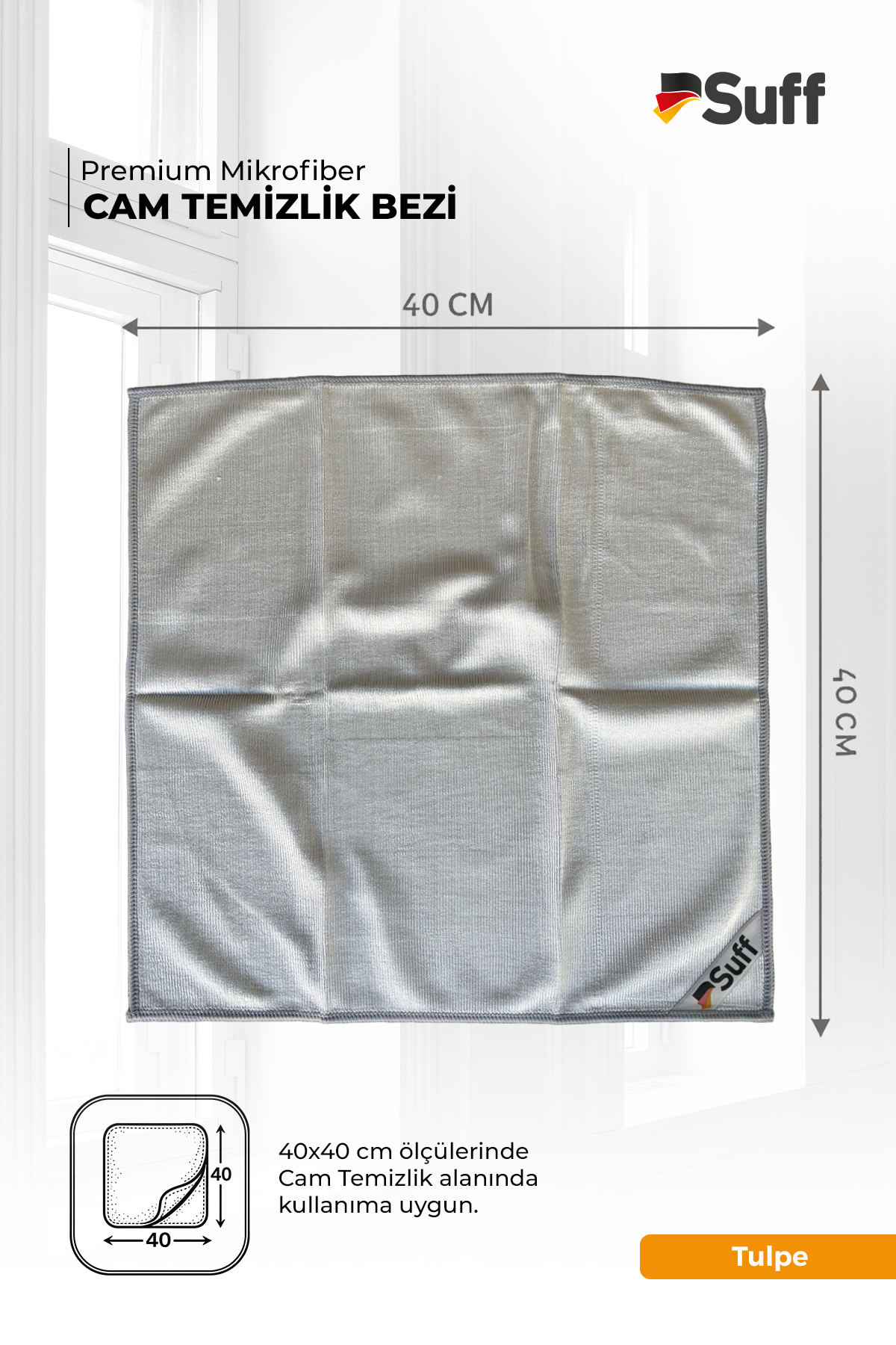 Suff Tulpe Cam Temizleme Bezi 40x40