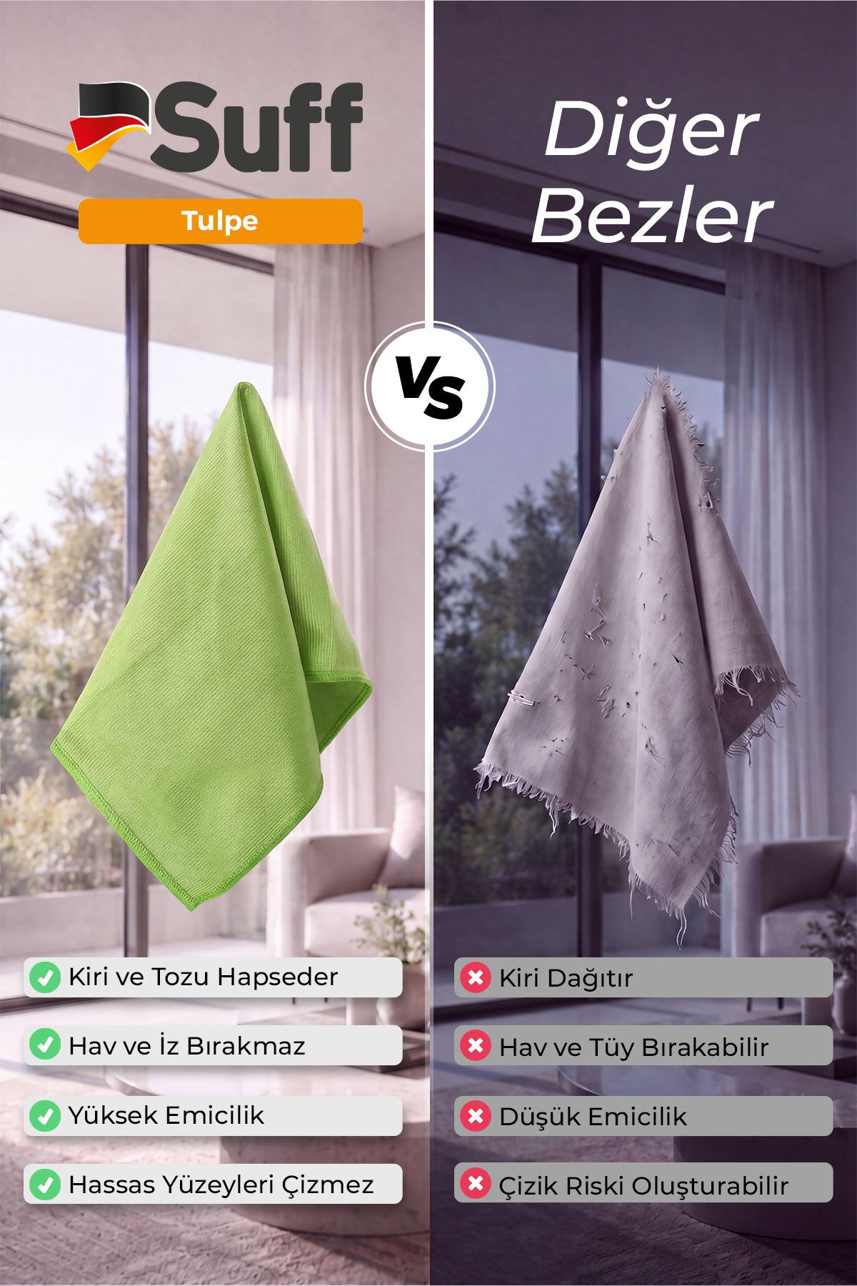 Suff Tulpe Cam Temizleme Bezi 40x40