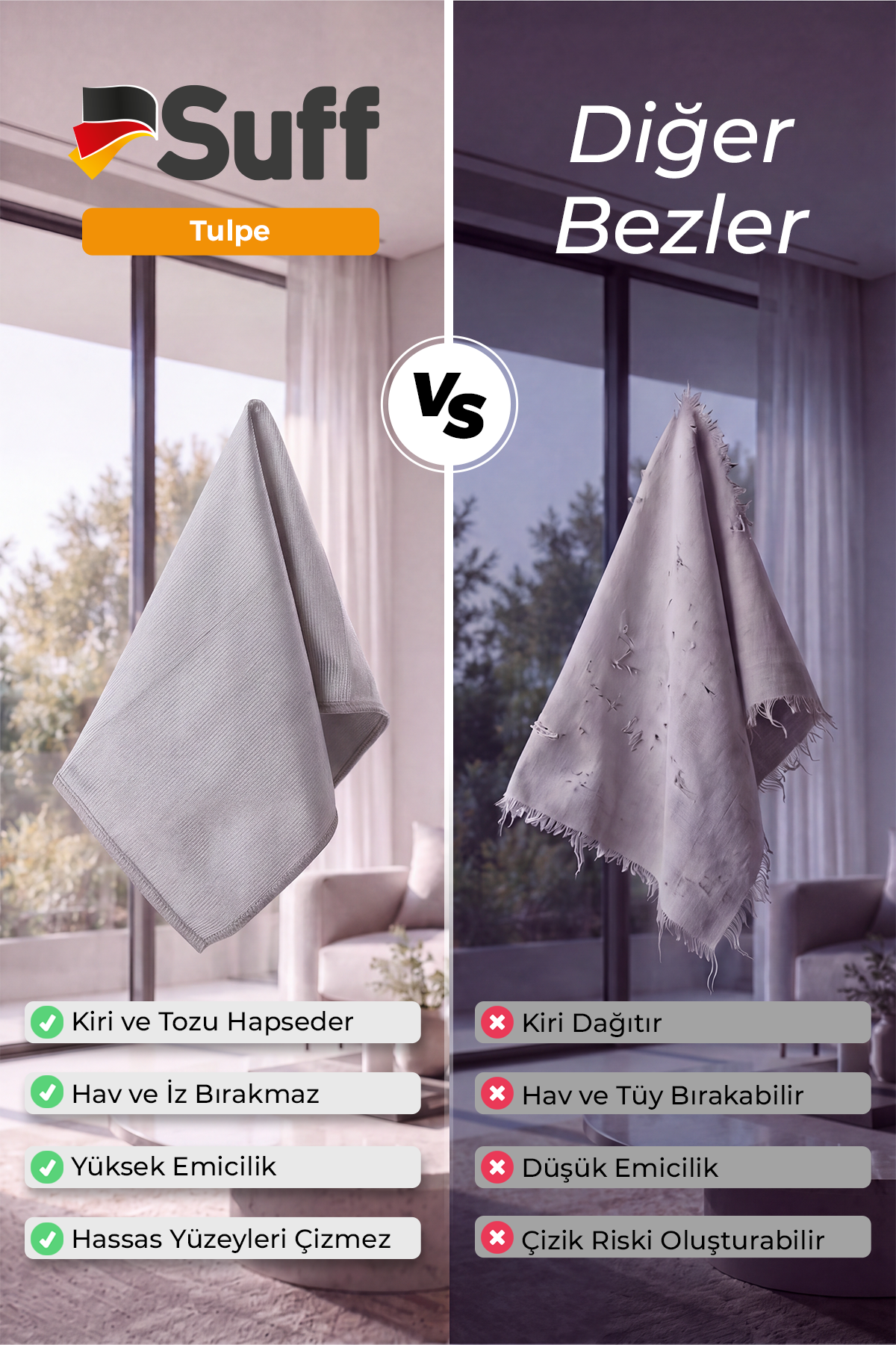 Suff Tulpe Cam Temizleme Bezi 70x50