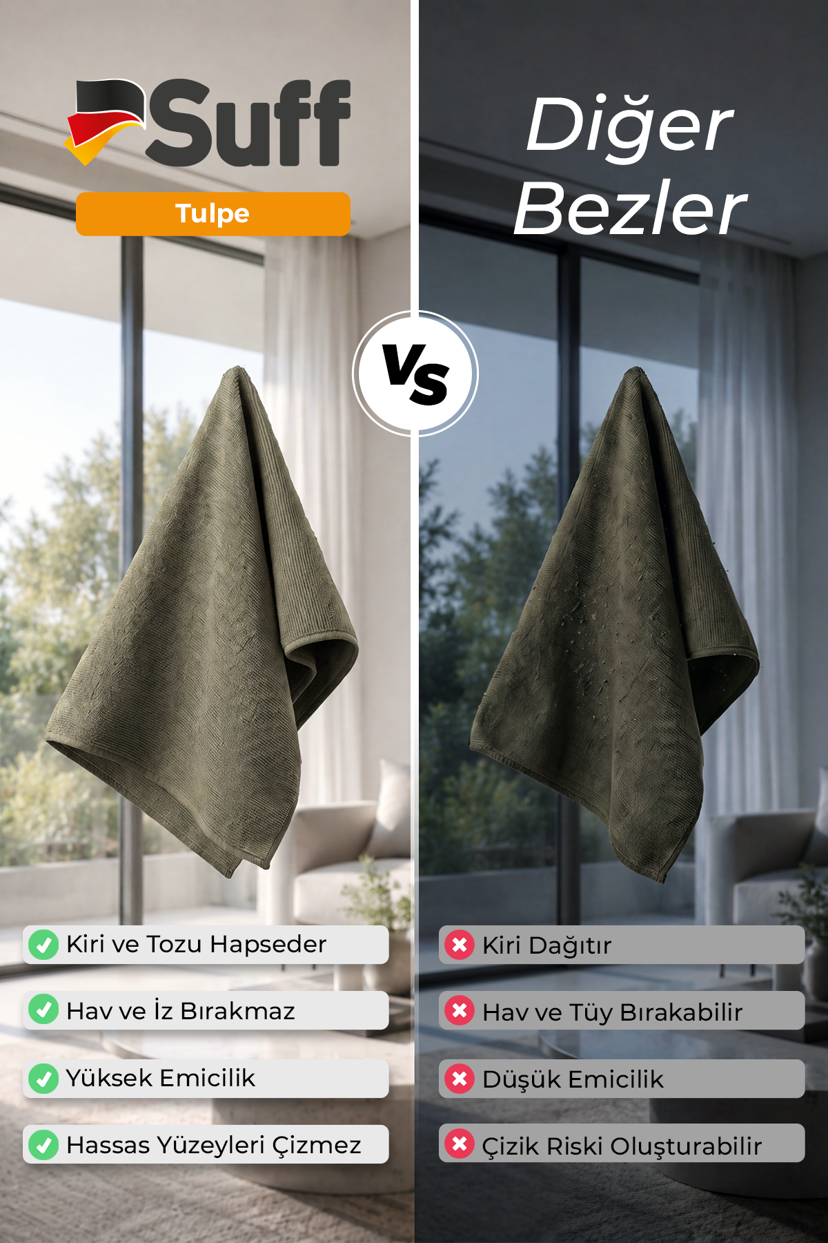 Suff Tulpe Cam Temizleme Bezi 70x50