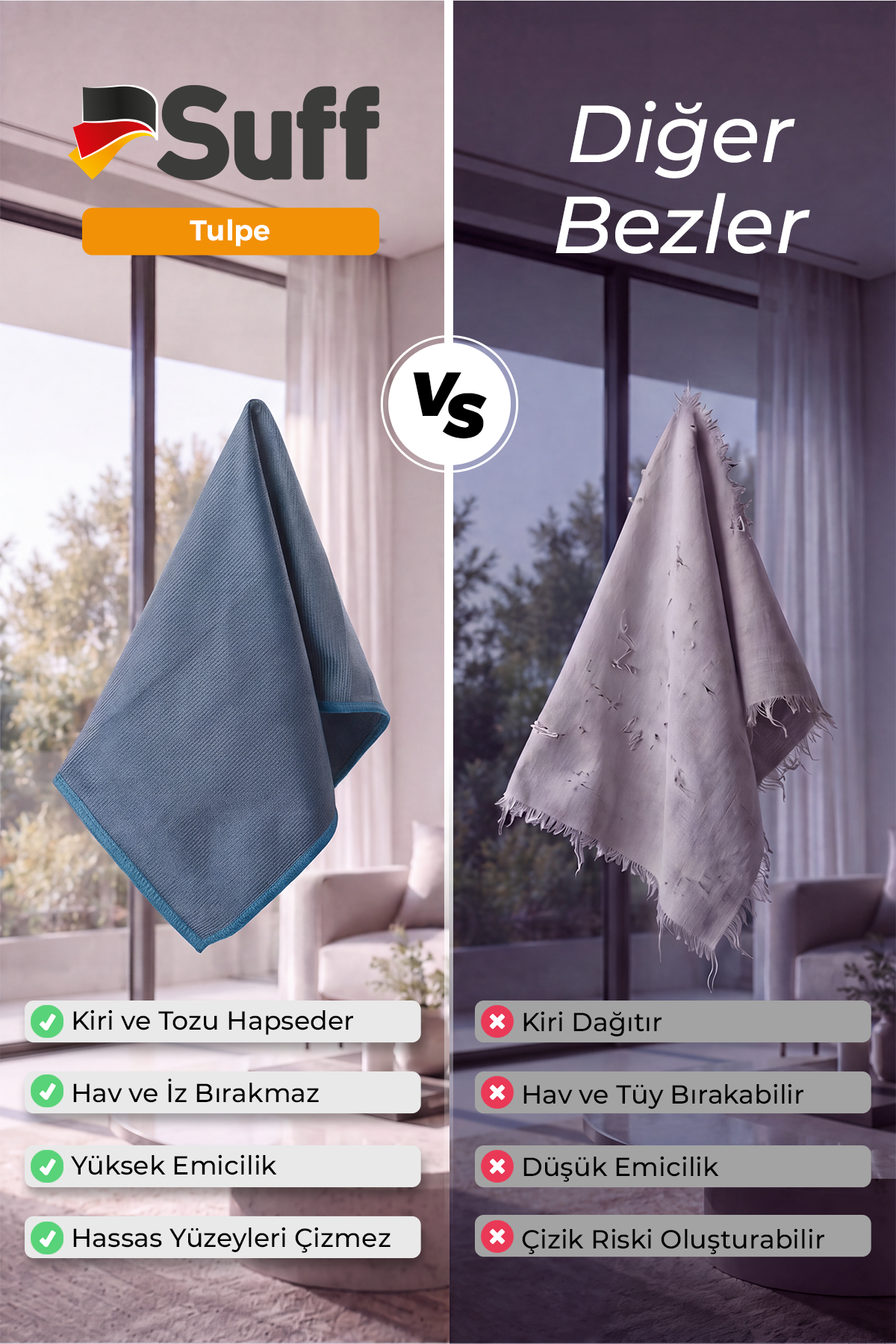 Suff Tulpe Cam Temizleme Bezi 70x50