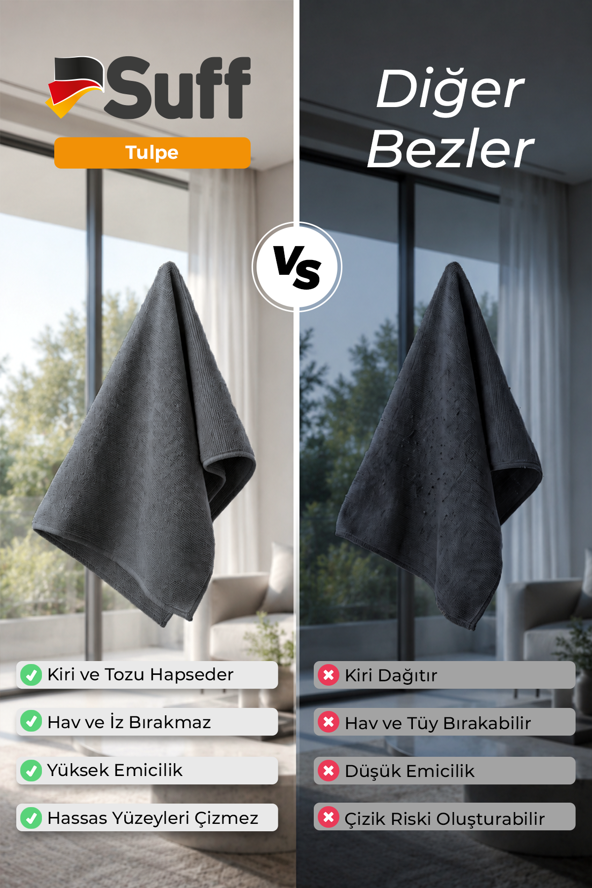 Suff Tulpe Cam Temizleme Bezi 70x50