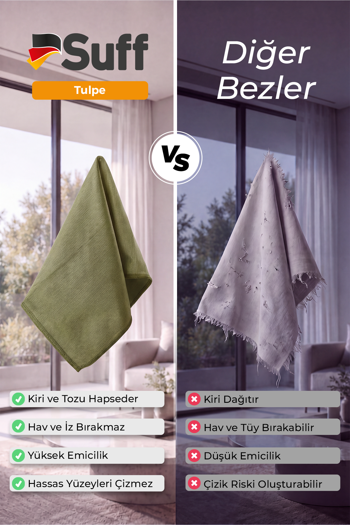 Suff Tulpe Cam Temizleme Bezi 70x50